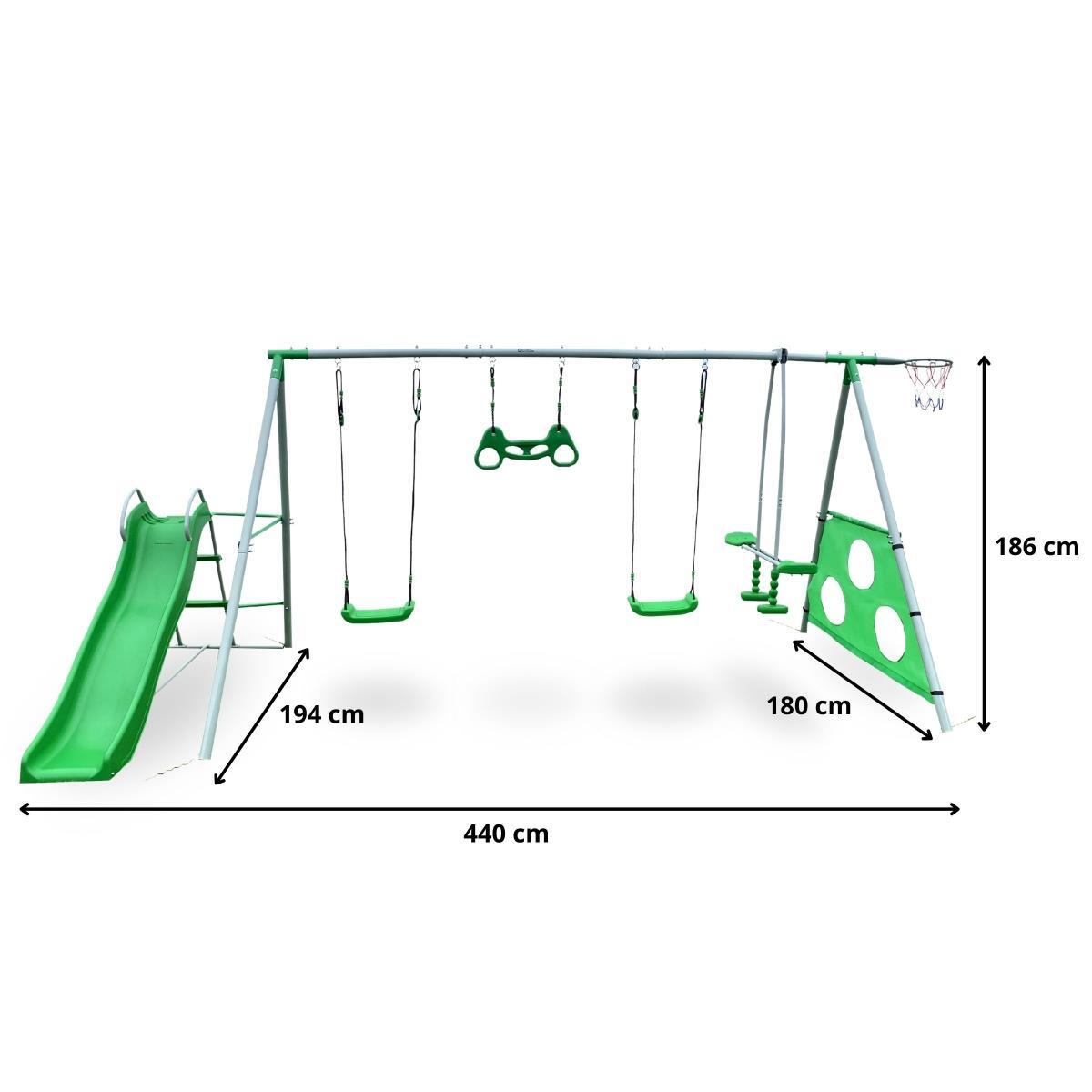 Aire Jeux XXXL Balançoires Toboggan Foot Basket Acier 440x194x186cm 300kg 6/7