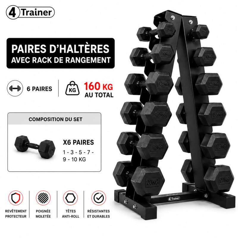 PACK HALTÈRES - 5 à 20KG avec Rack - 6 Paires (5, 10, 12.5, 15, 17.5, 20kg) - 4T 2/7