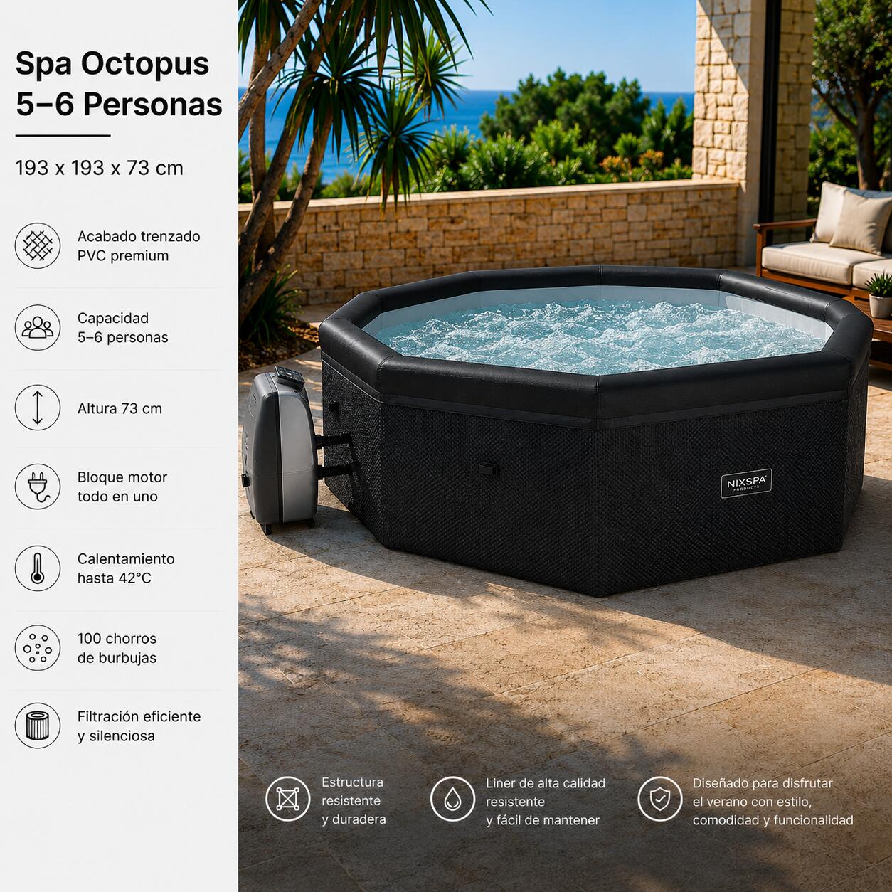Nixspa Spa esterna gonfiabile semirigida 5–6 persone 2/6