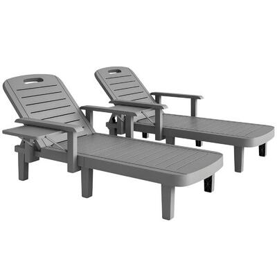 Outsunny Set 2 Sdraio da Esterno Regolabili Tavolino e Braccioli Grigio Scuro