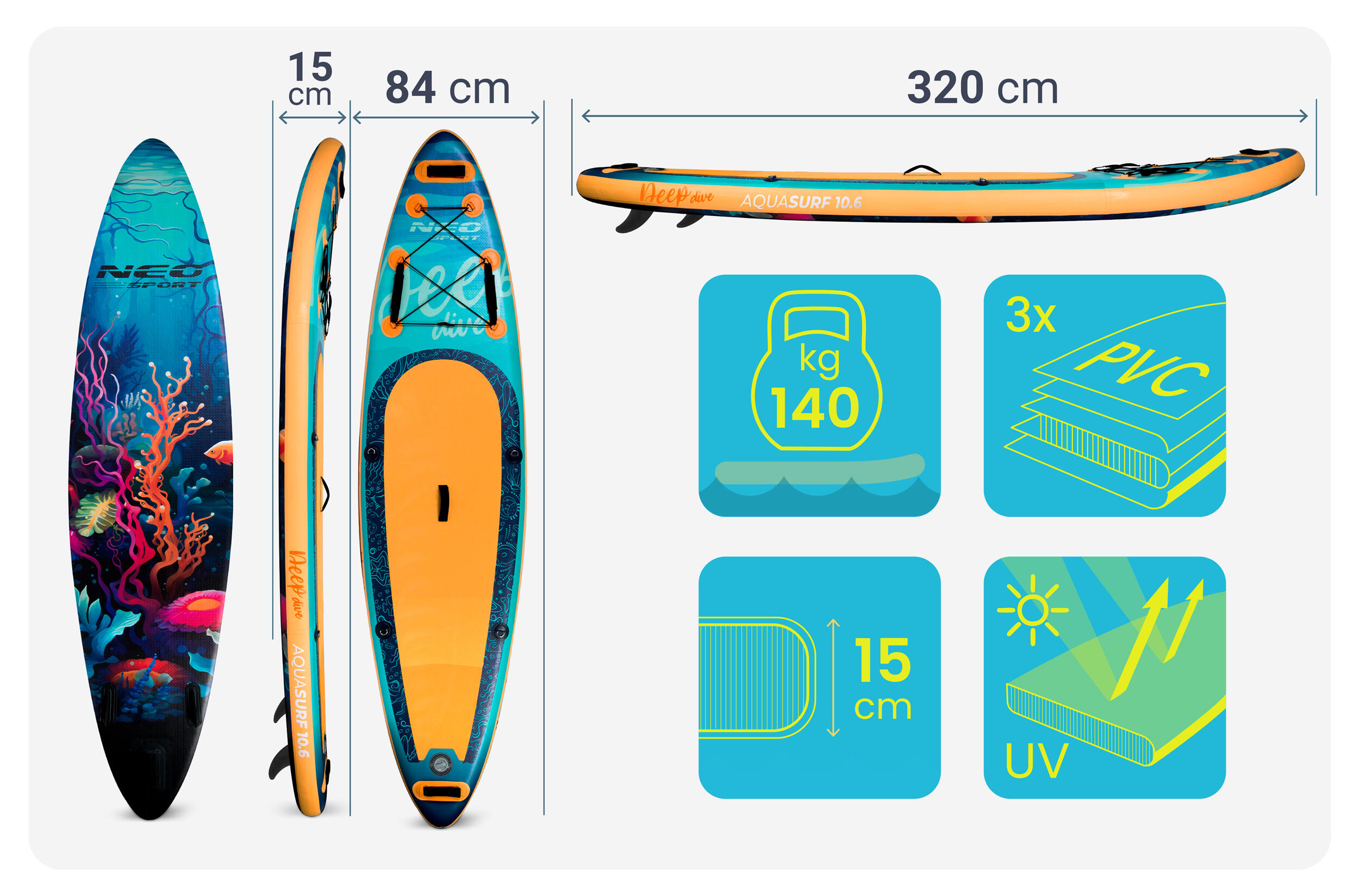 Deska Sup do pływania Neo-sport Aquasurf pompowana Stand Up Paddle 320cm zestaw 6/7
