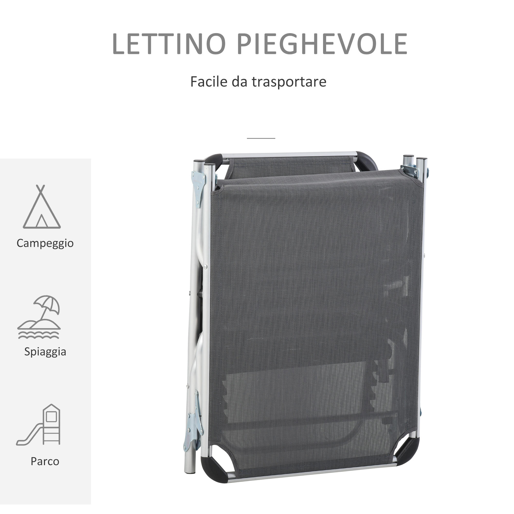 Outsunny Sdraio da Esterno Pieghevole Poggiatesta e Schienale Regolabile Grigio 5/7