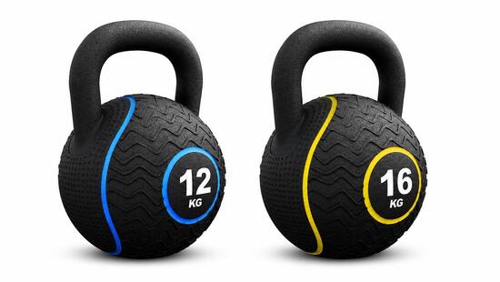 Zestaw 12 kg, 16 kg kettlebell żeliwo z gumową powłoką