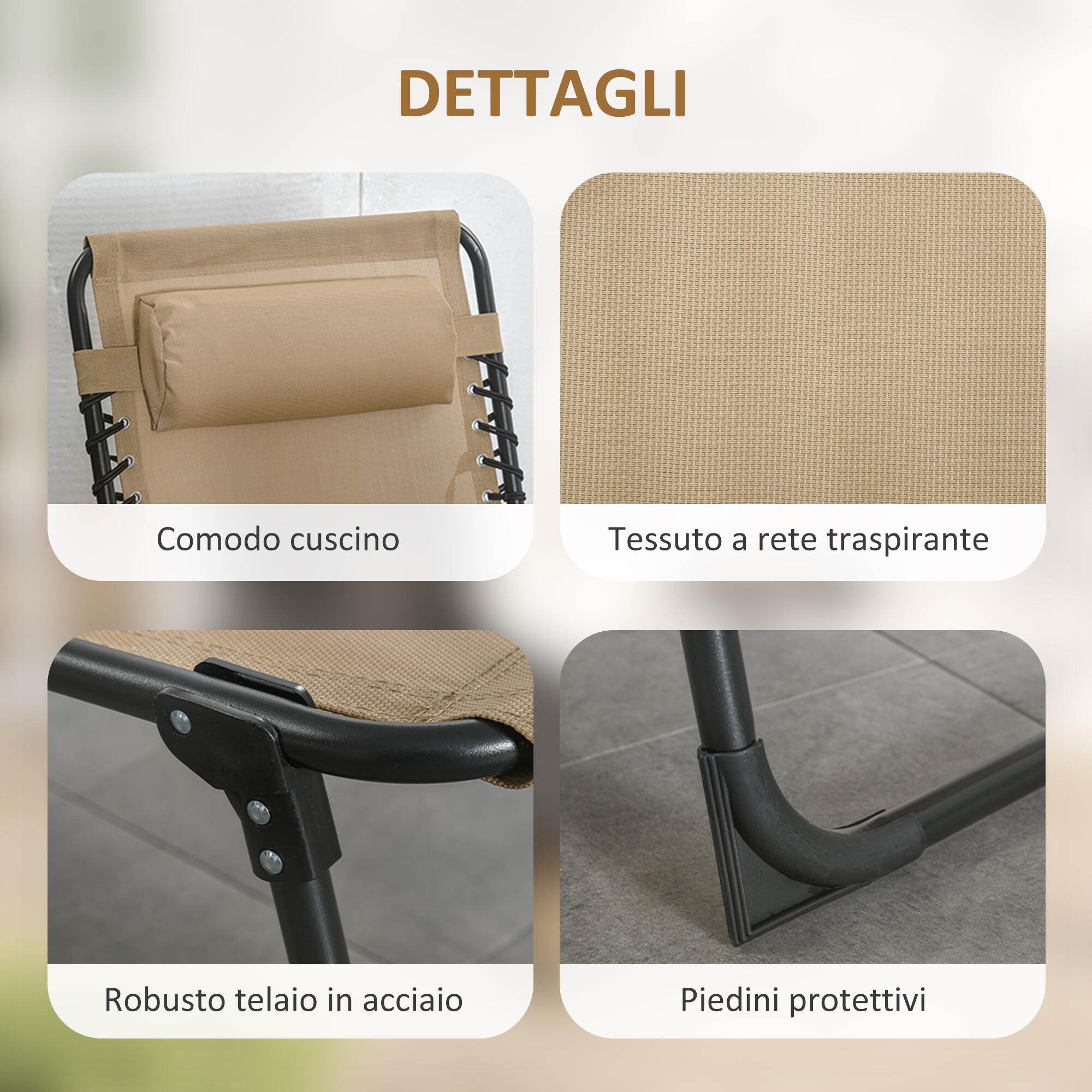 Outsunny Sdraio da Esterno Pieghevole Schienale 5 Reclinazioni e Cuscino Beige 5/7
