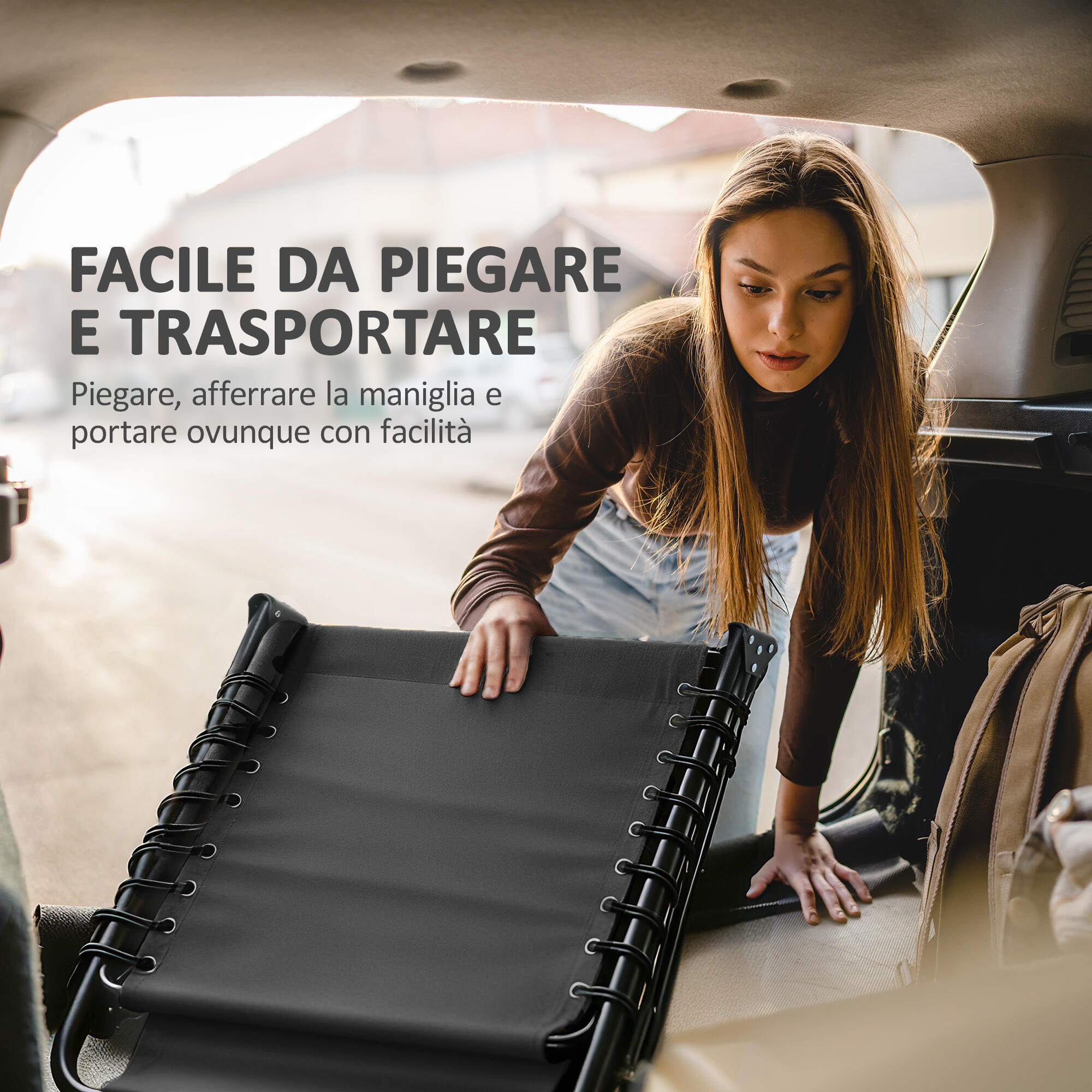 Outsunny Sdraio da Esterno Pieghevole con 5 Reclinazioni e Cuscino Nero 6/7