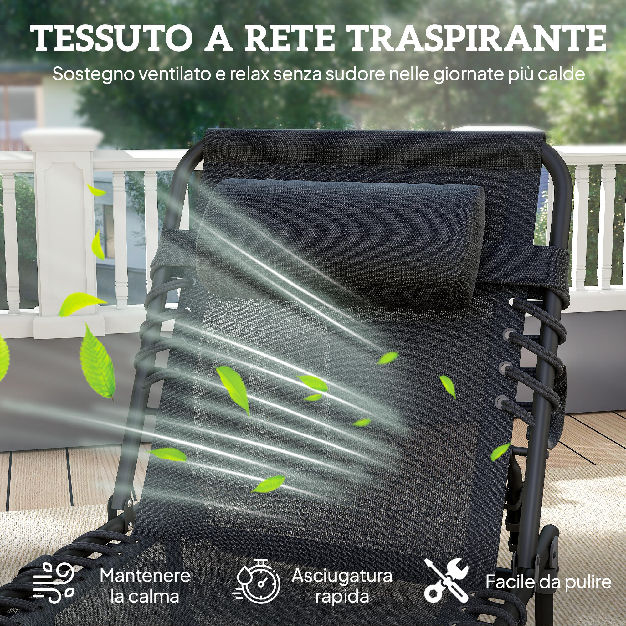 Outsunny Sdraio da Esterno Pieghevole con 5 Reclinazioni e Cuscino Nero 5/7