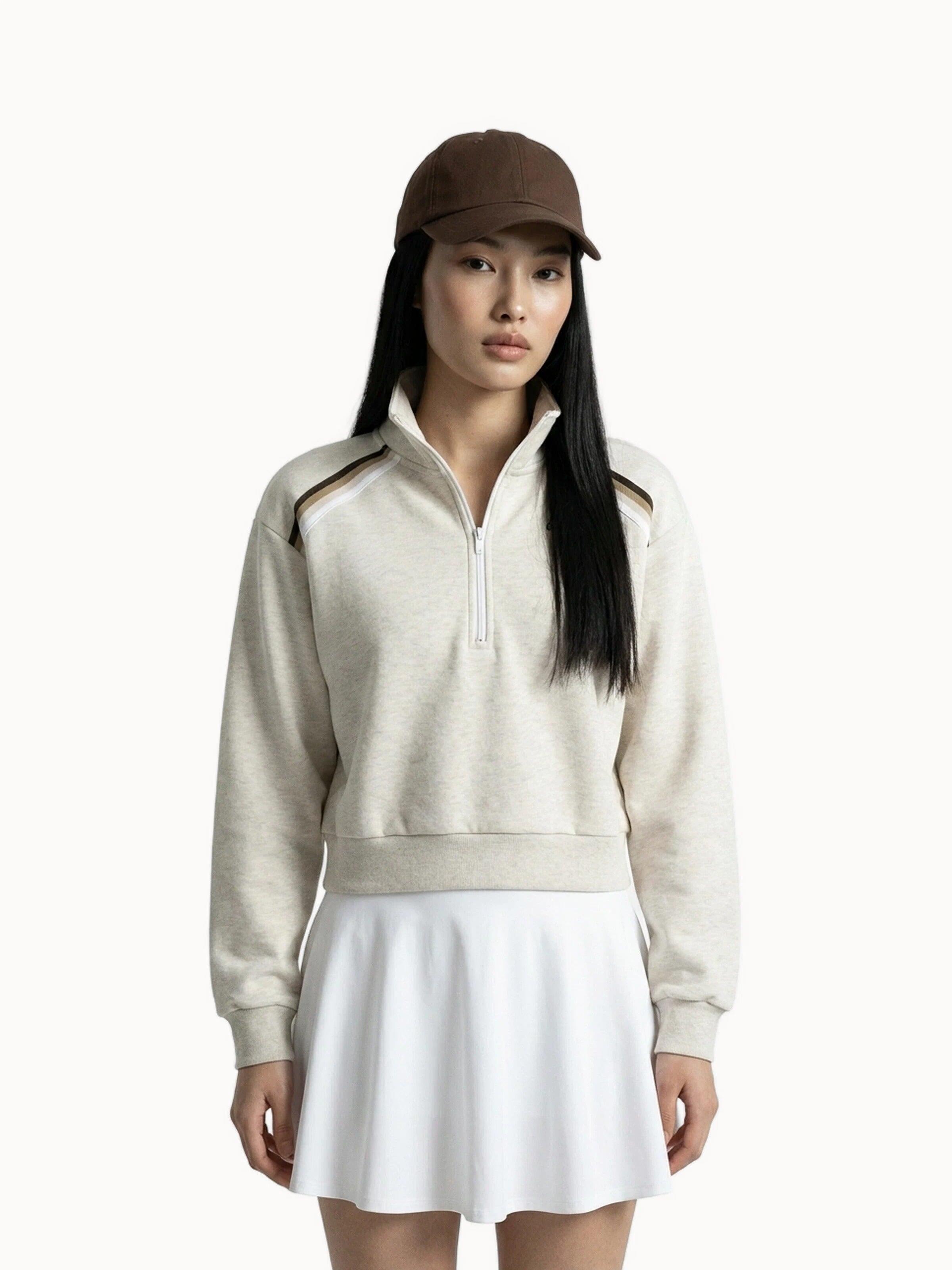 Sweat demi-zippé oversize en double face avec bandes rayées Heritage 1/4