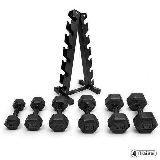 PACK HALTÈRES - 1 à 10KG avec Rack - 6 Paires (1, 3, 5, 7, 9, 10kg) - 4TRAINER