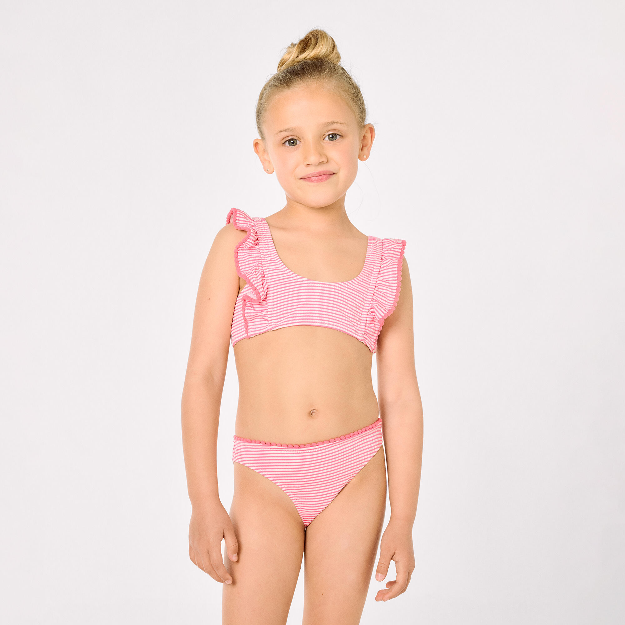 Bikini niña detalle volantes estampado rayas 4/7