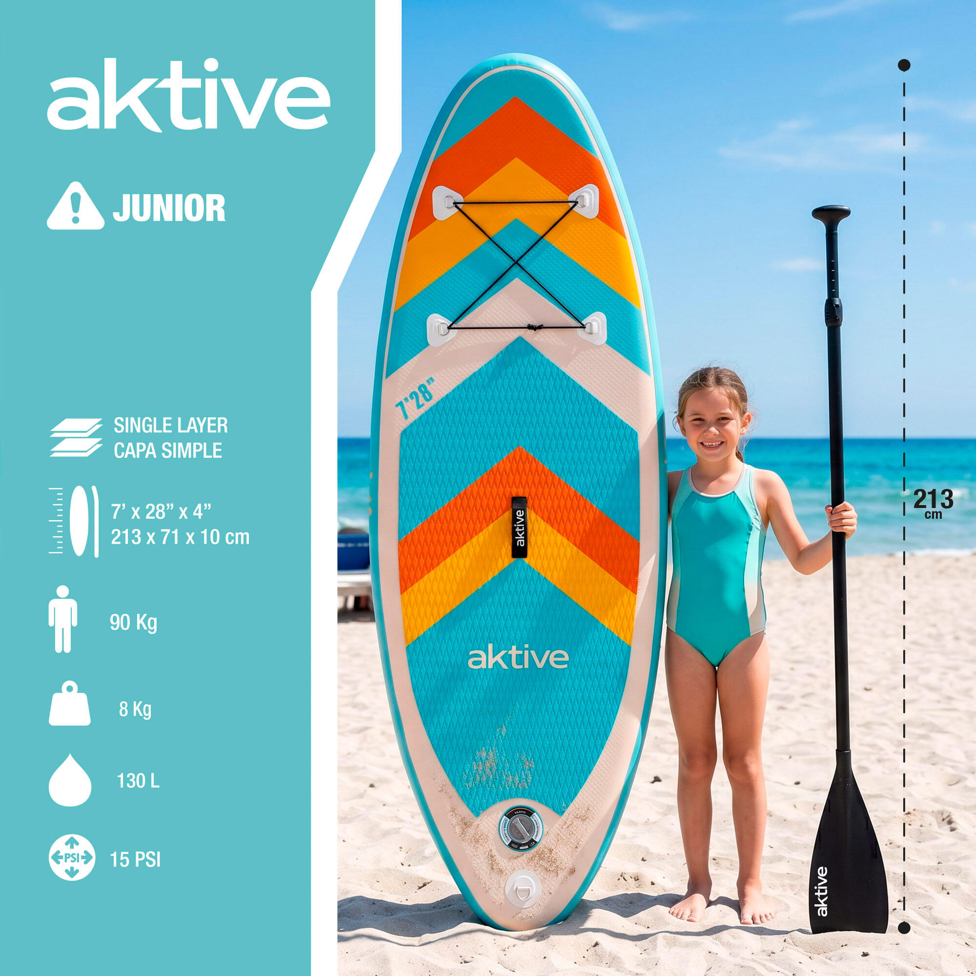 Aktive Planche de paddle gonflable pour débutant avec sac à dos, pompe et pagaie 2/7