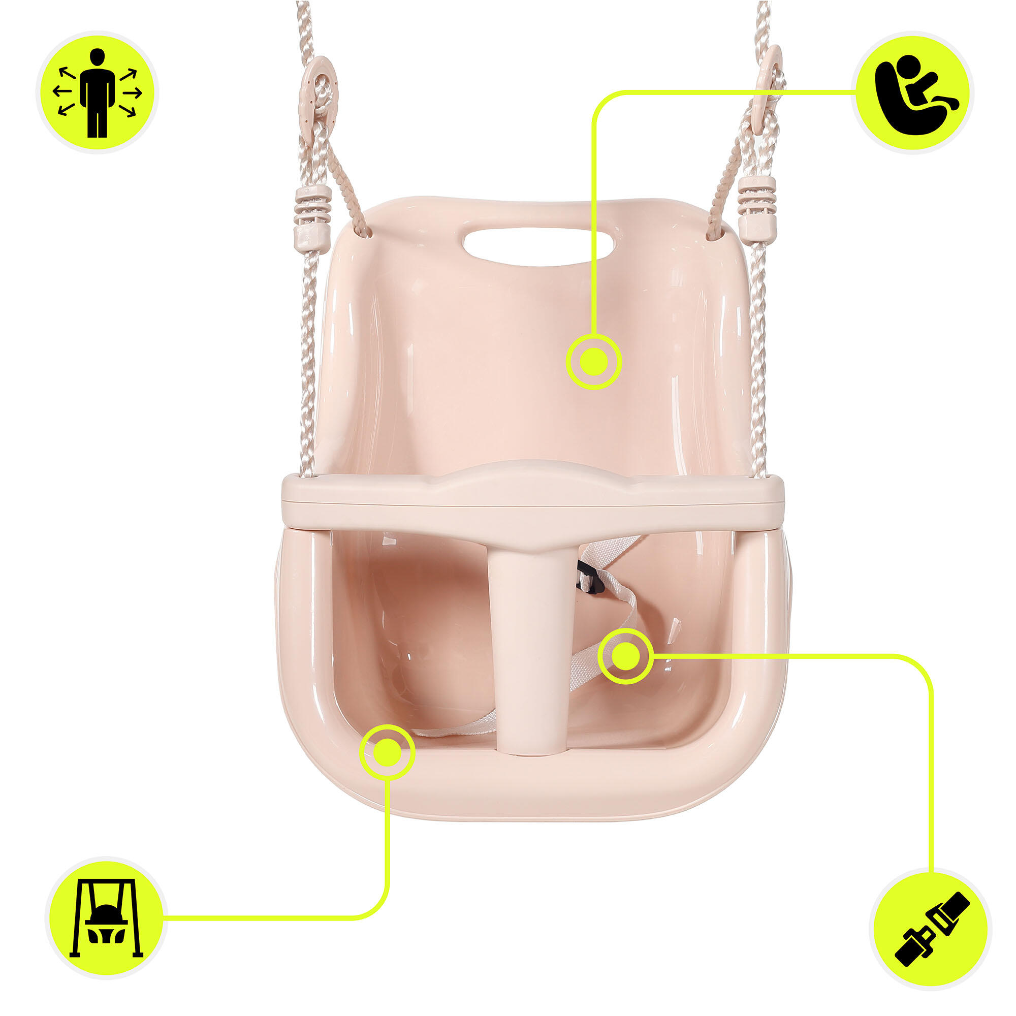 Balançoire bébé Beige 146x97x118cm 6m Siège Dossier Haut Châssis Max 25kg EN71 5/7