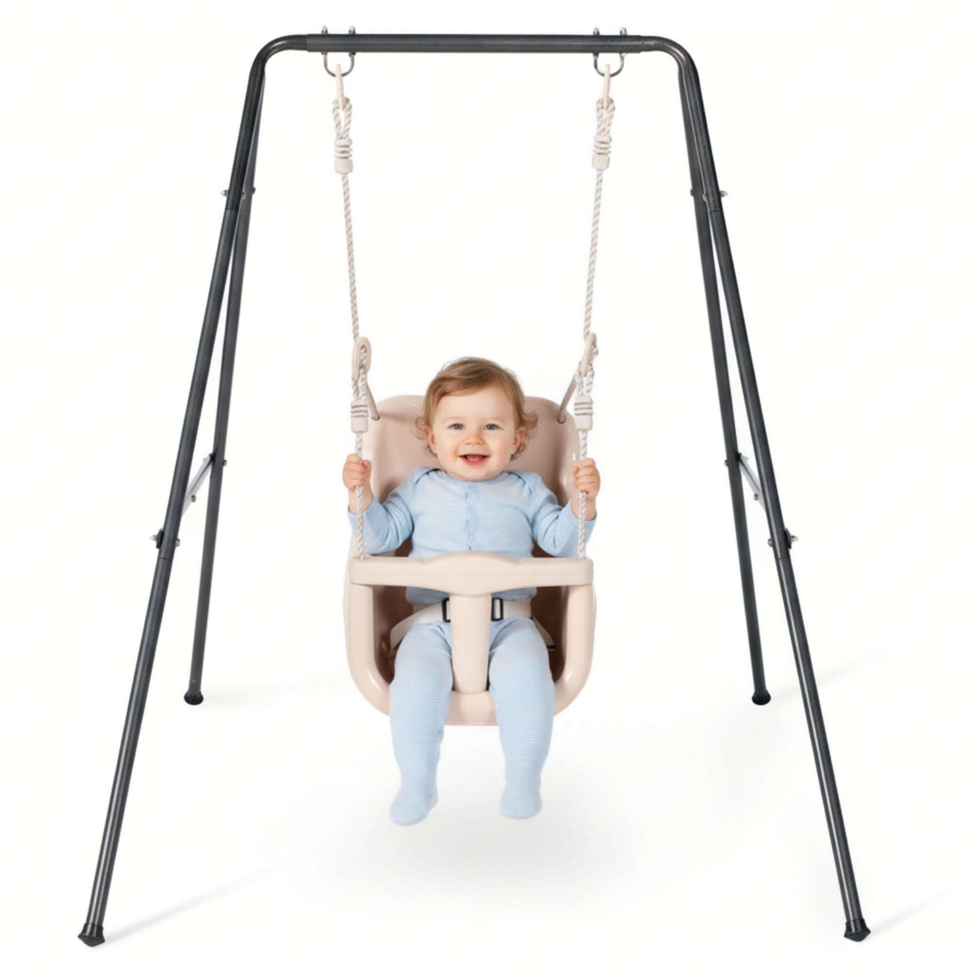 Balançoire bébé Beige 146x97x118cm 6m Siège Dossier Haut Châssis Max 25kg EN71 1/7