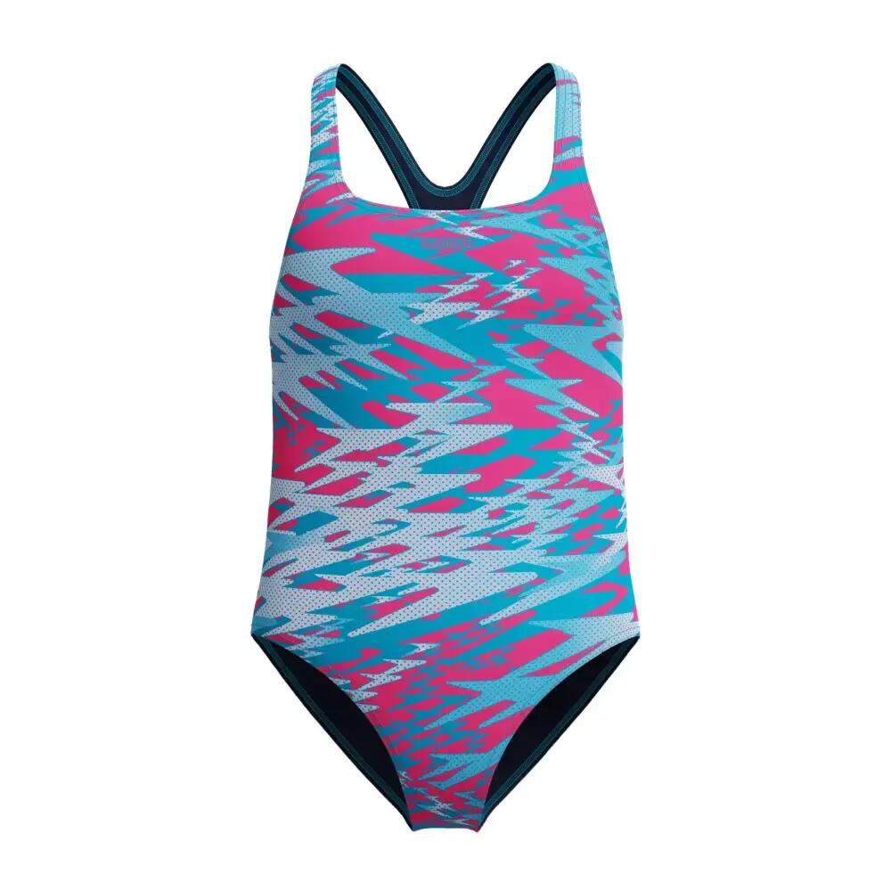 Speedo Girls Hyperboom Printed Medalist Swimsuit - Blue/Pink