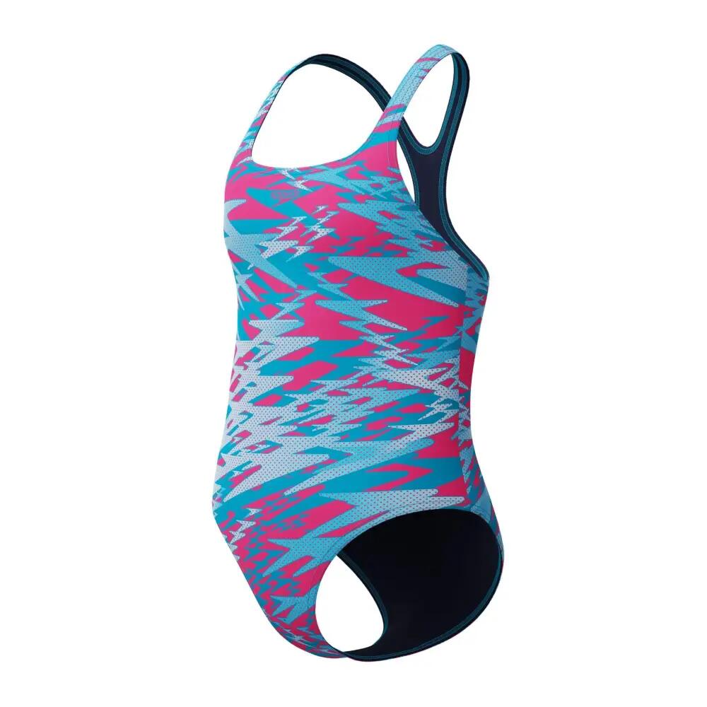 Speedo Girls Hyperboom Printed Medalist Swimsuit - Blue/Pink 3/5