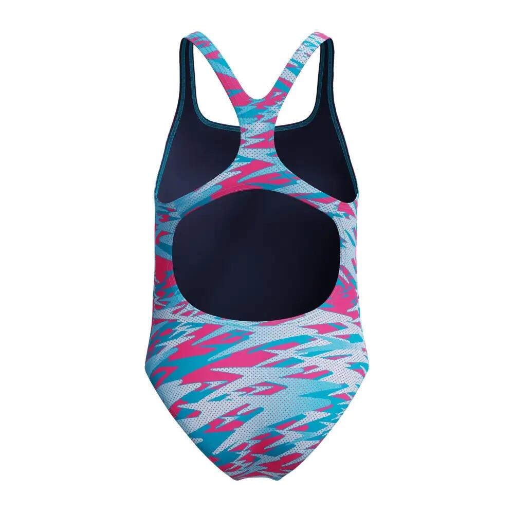 Speedo Girls Hyperboom Printed Medalist Swimsuit - Blue/Pink 2/5