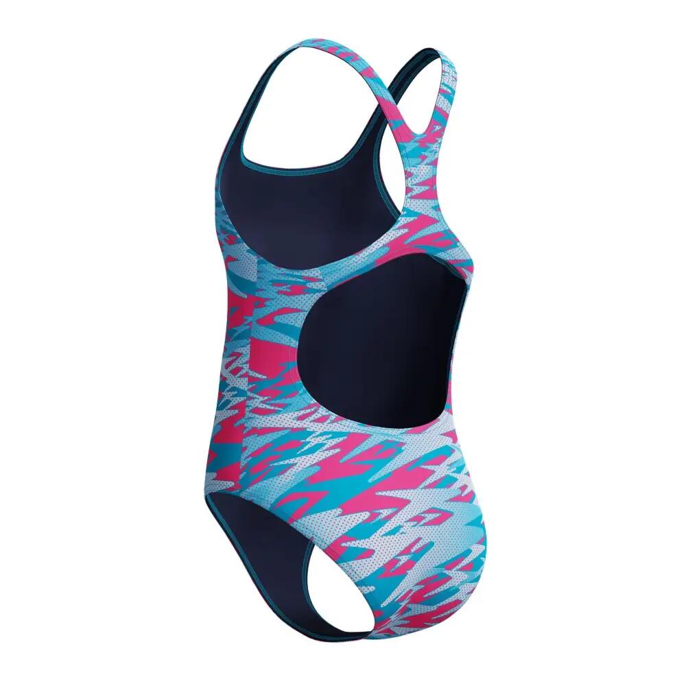 Speedo Girls Hyperboom Printed Medalist Swimsuit - Blue/Pink 4/5
