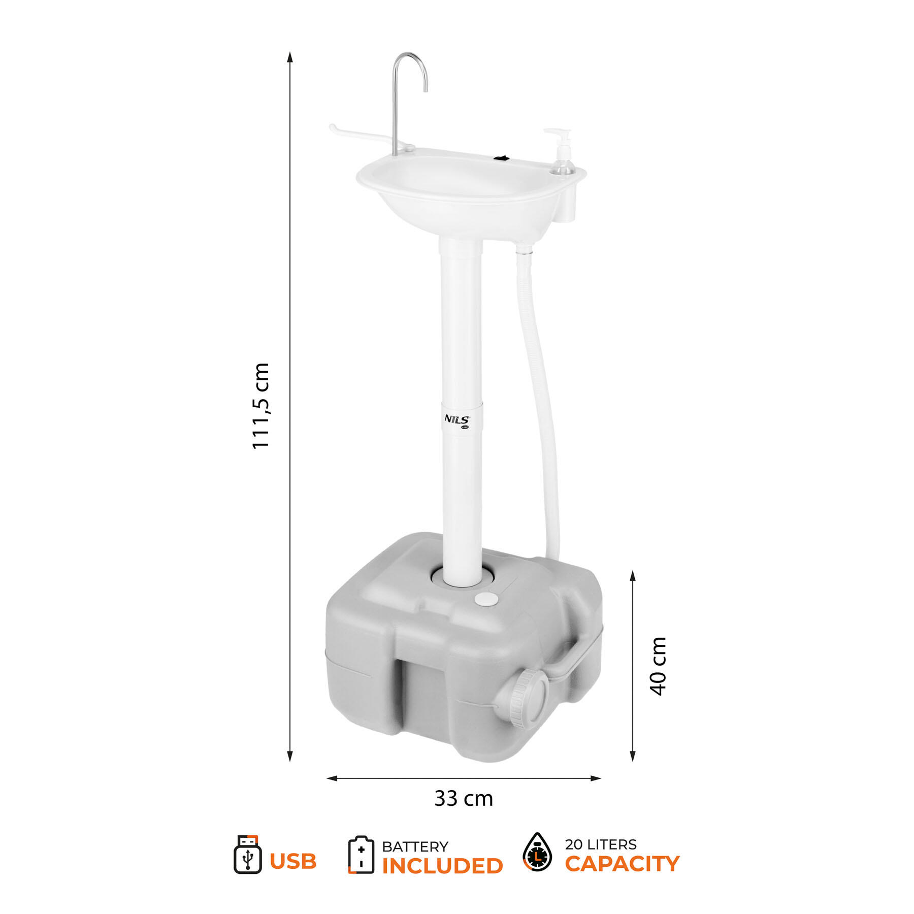 Draagbare campingwastafel met USB-pomp 20 l NILS CAMP NC0026 2/7