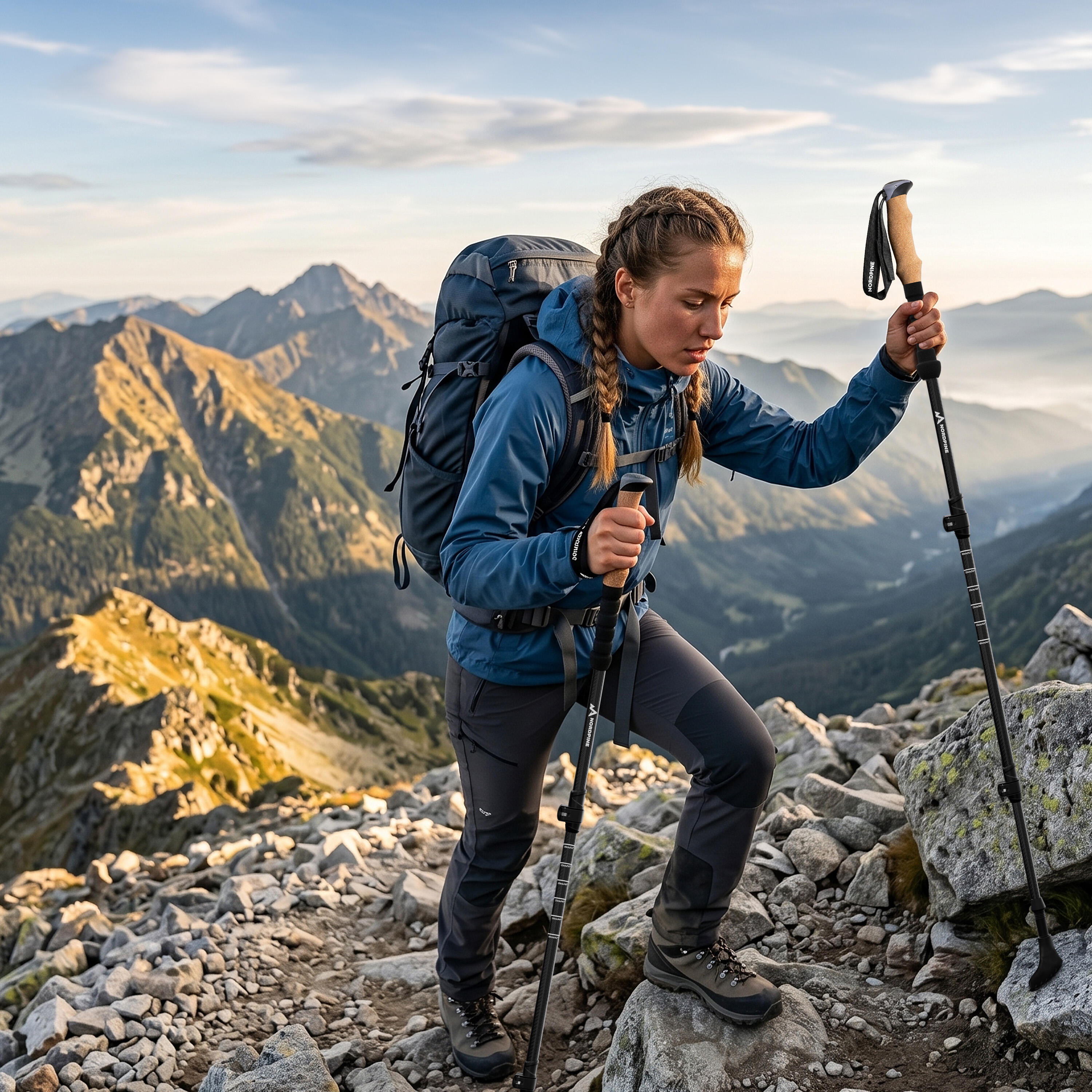 Teleskop-Wanderstöcke aus Carbon mit Korkgriff für Trekking 6/7