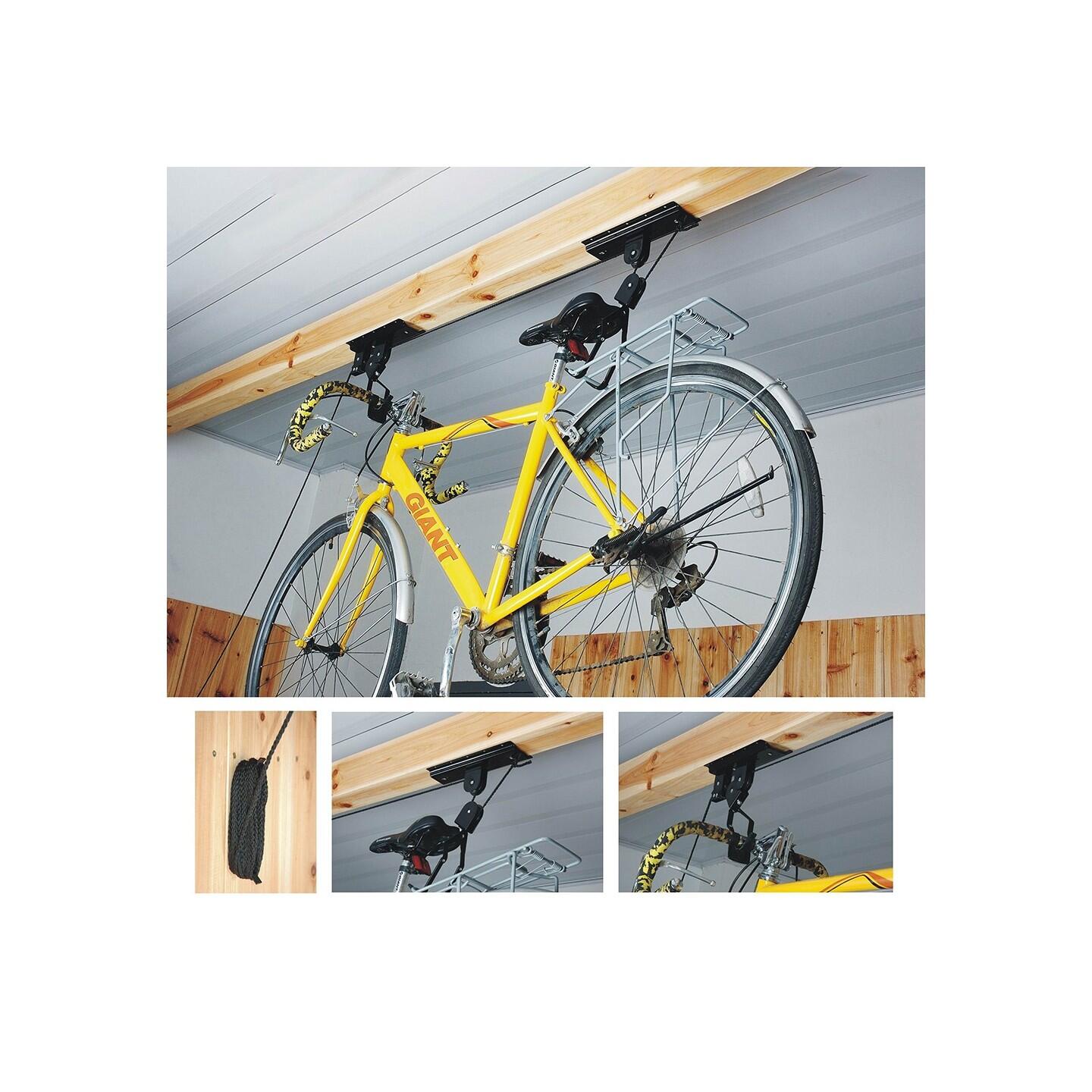 Support vélo plafond en métal avec corde 70 x 7 x 30 cm 2/6