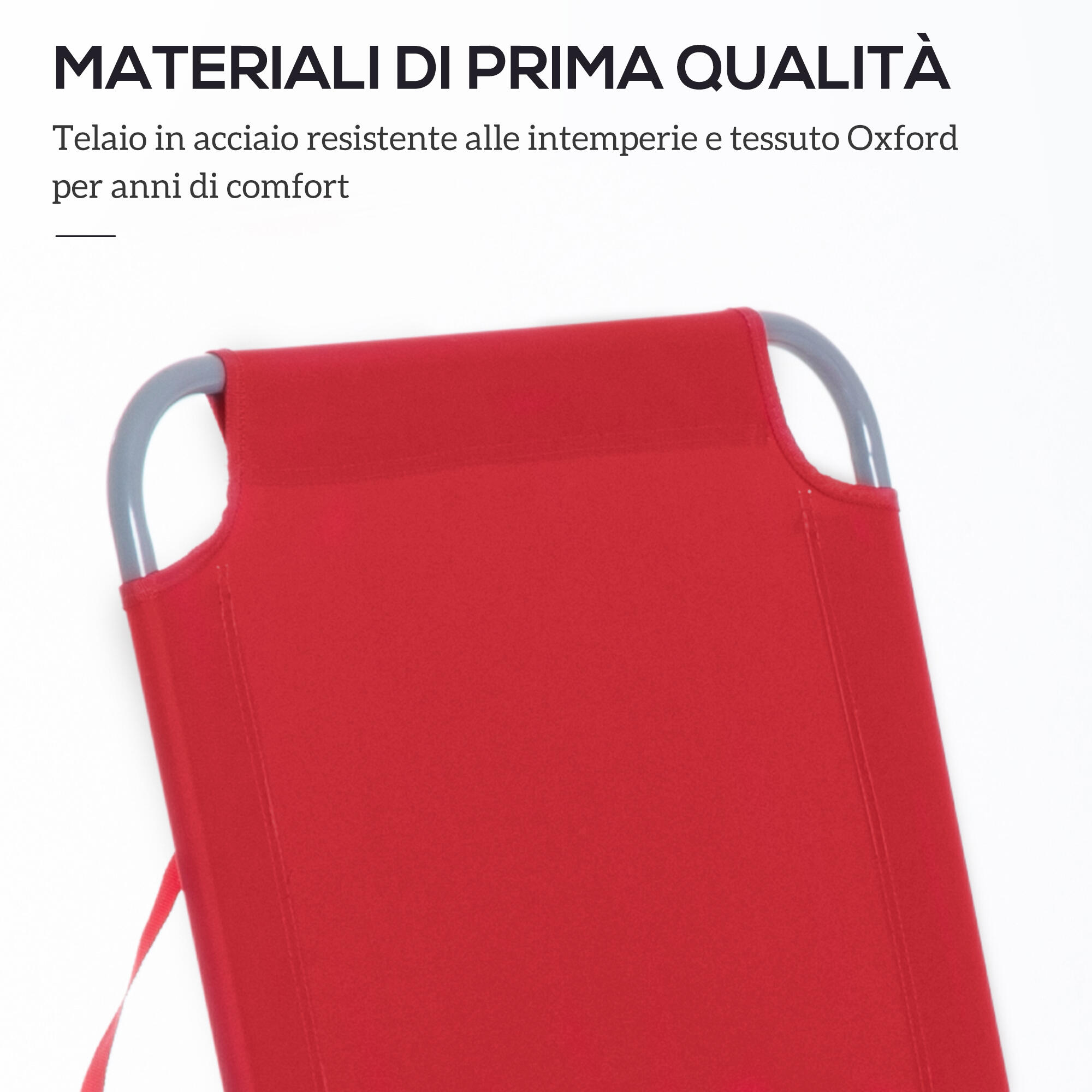 Outsunny Sdraio da Esterno Pieghevole in Metallo e Tessuto Traspirante Rosso 6/7