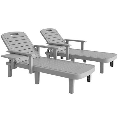 Outsunny Set 2 Sdraio da Esterno Regolabili Tavolino e Braccioli Grigio Scuro