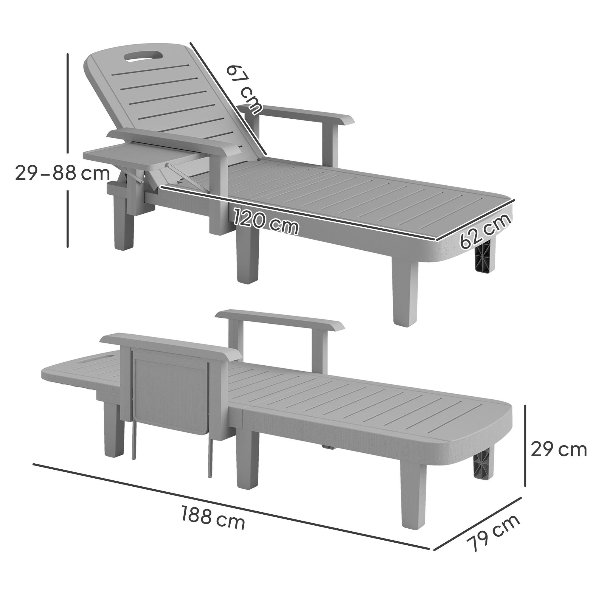 Outsunny Set 2 Sdraio da Esterno Regolabili con Tavolino e Braccioli Grigio 3/7