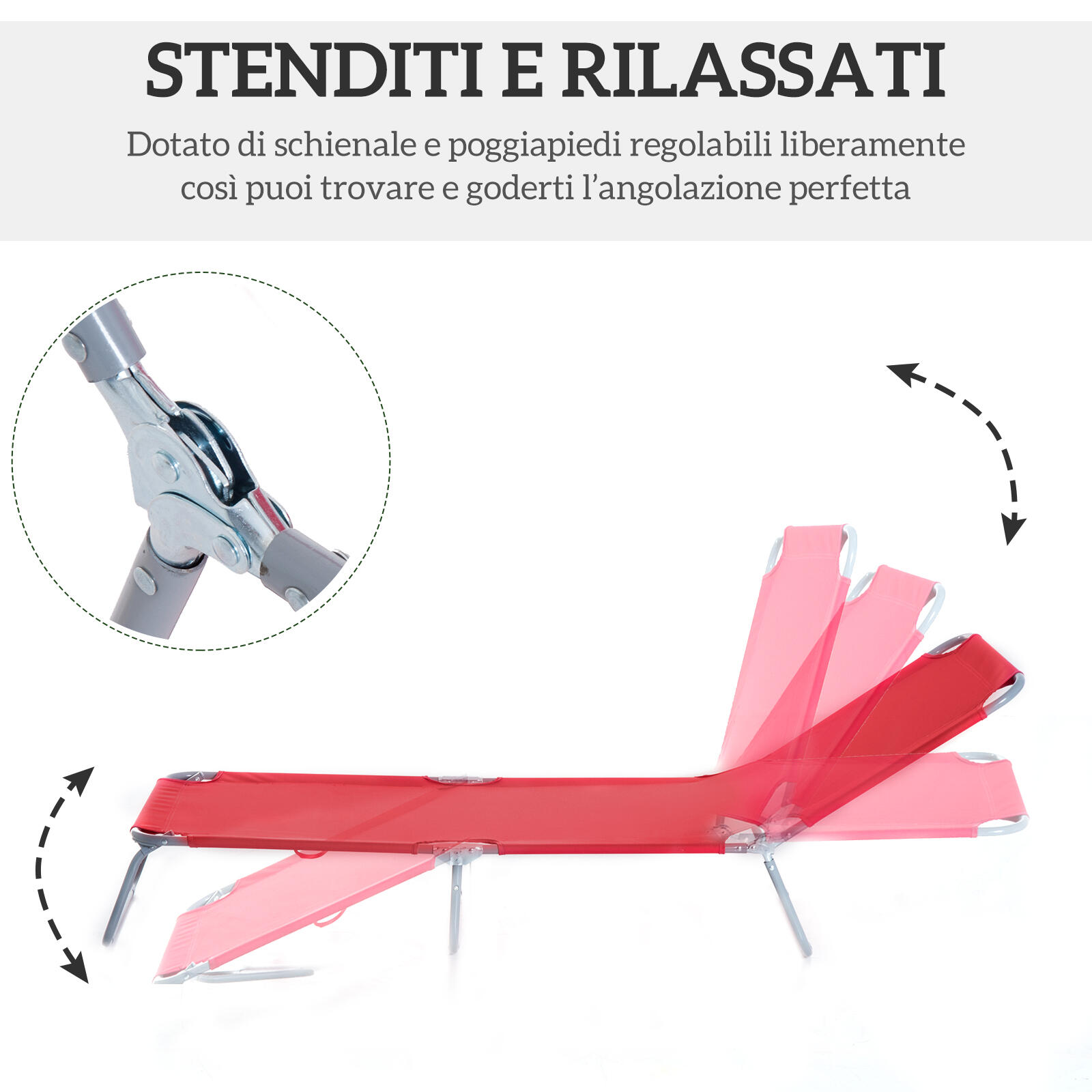 Outsunny Sdraio da Esterno Pieghevole in Metallo e Tessuto Traspirante Rosso 5/7
