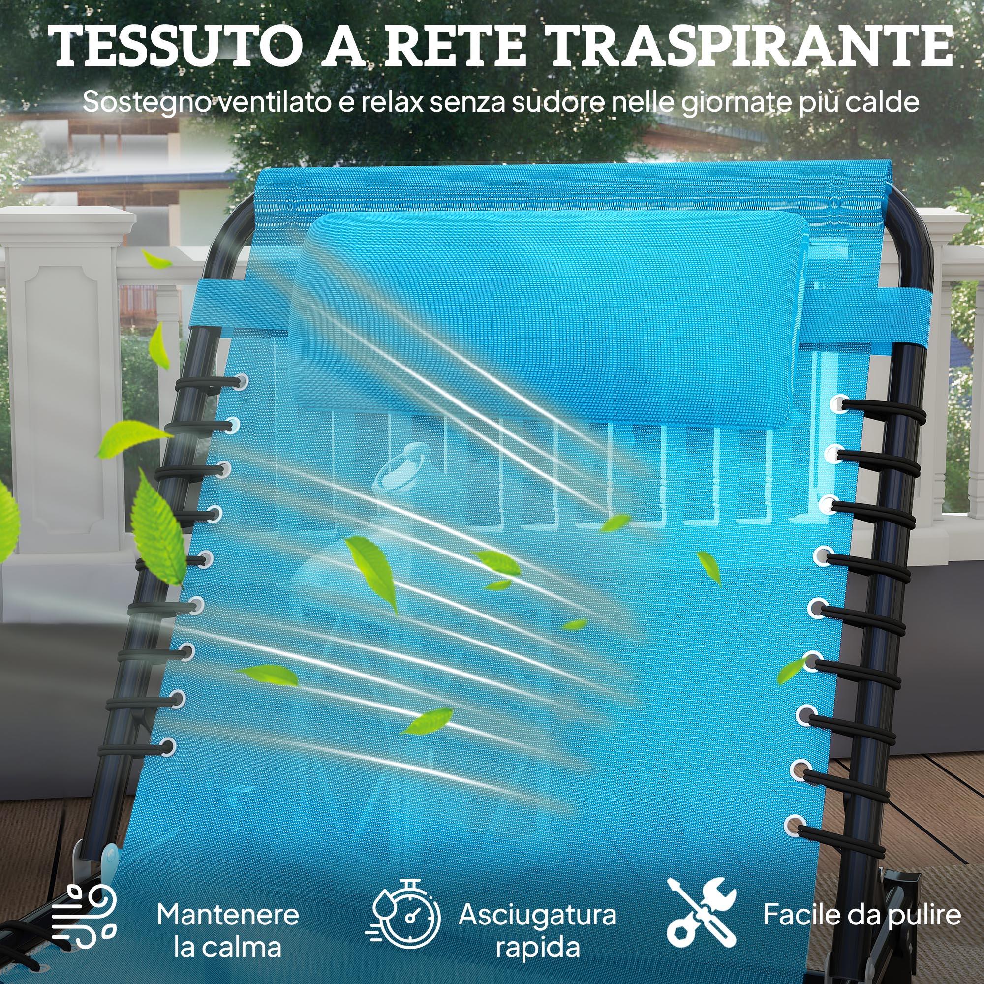 Outsunny Lettino Prendisole Portatile con Schienale Reclinabile a 4 Livelli Blu 6/8