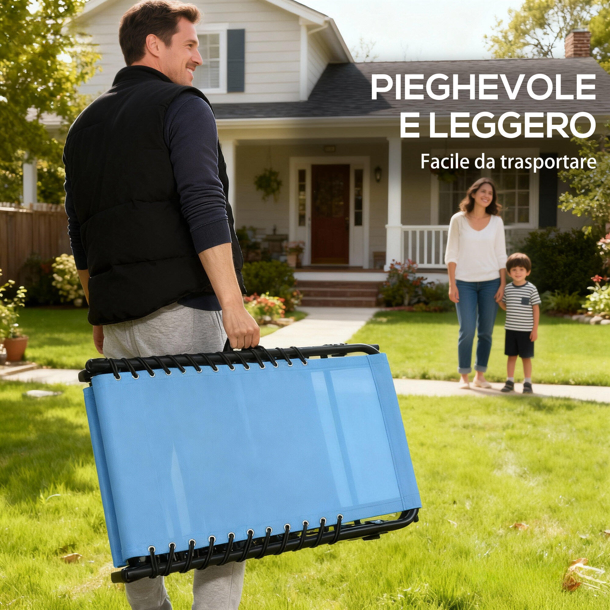 Outsunny Lettino Prendisole Portatile con Schienale Reclinabile a 4 Livelli Blu 5/8