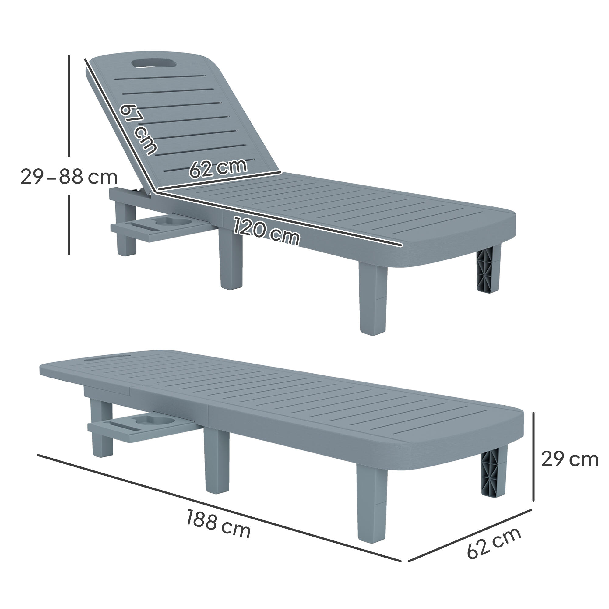Outsunny Set 2 Lettini Prendisole con Schienale Regolabile Grigio Scuro 3/7