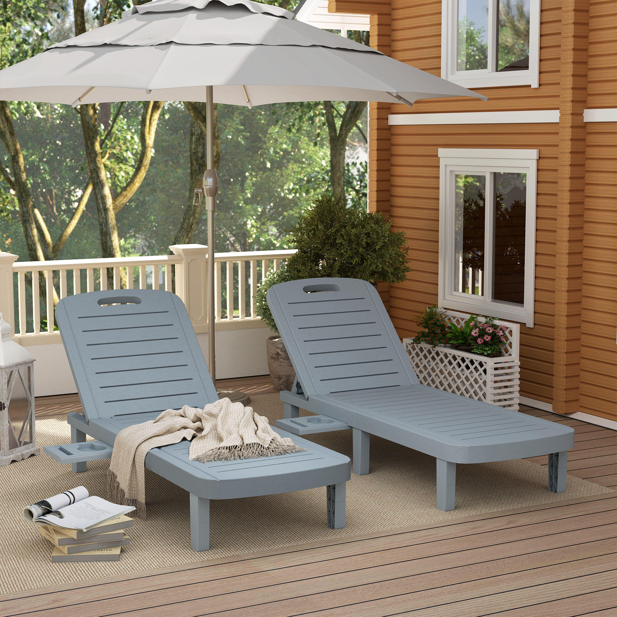 Outsunny Set 2 Lettini Prendisole con Schienale Regolabile Grigio Scuro 2/7