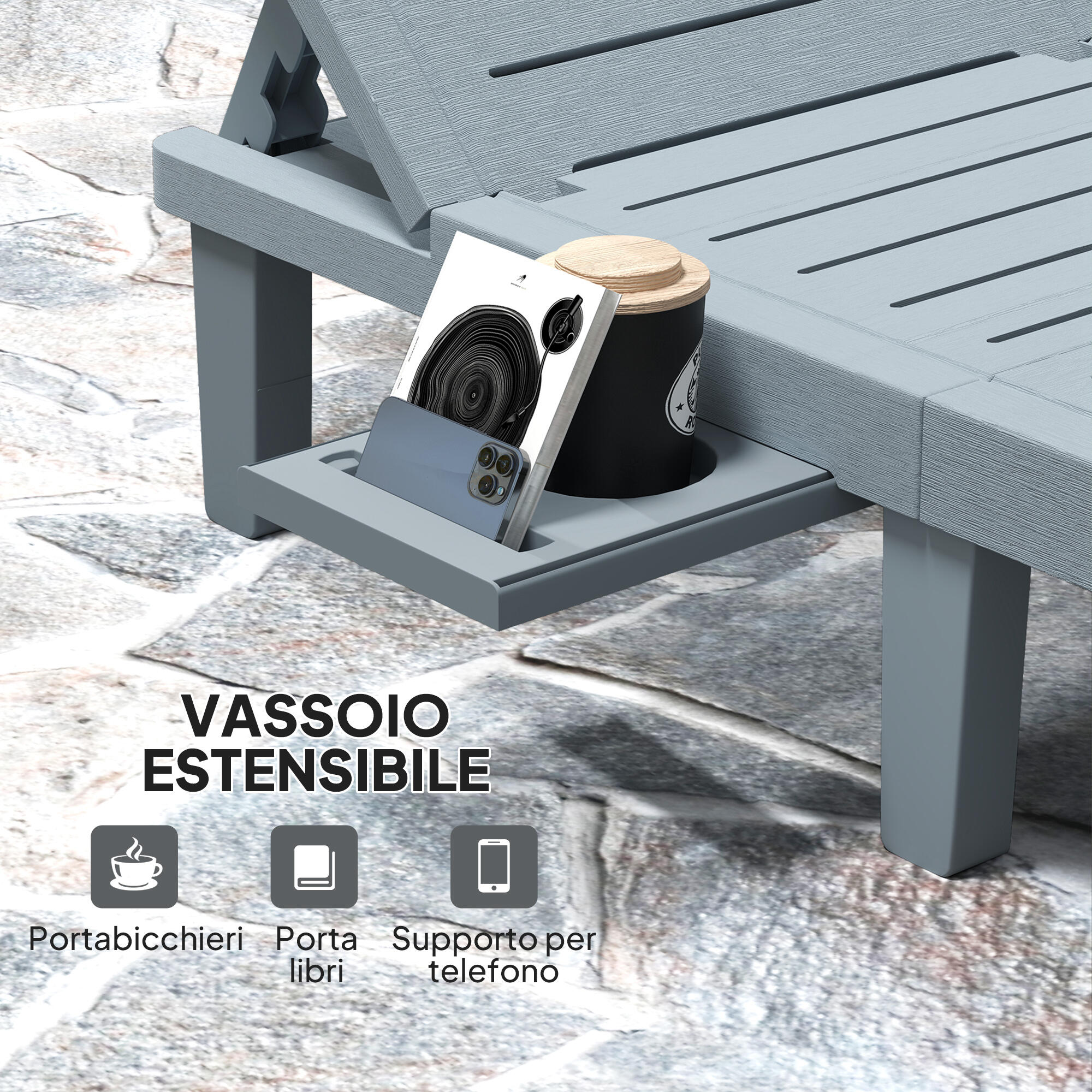 Outsunny Set 2 Lettini Prendisole con Schienale Regolabile Grigio Scuro 5/7