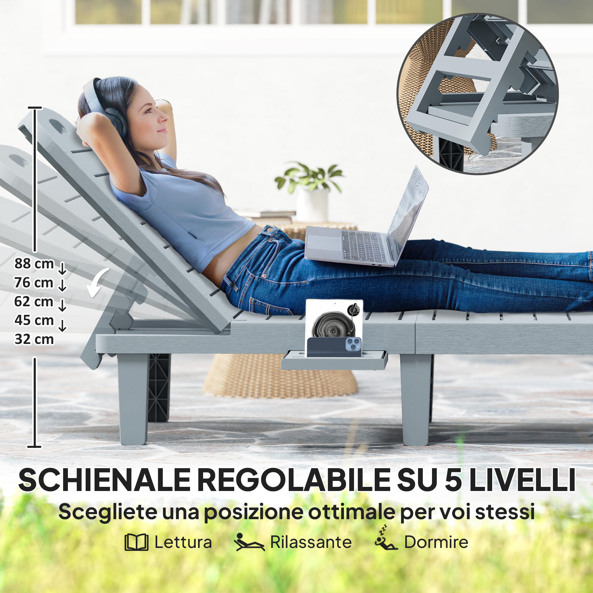 Outsunny Set 2 Lettini Prendisole con Schienale Regolabile Grigio Scuro 4/7