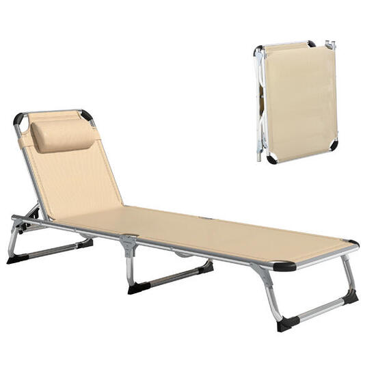 Outsunny Sdraio da Esterno Pieghevole Poggiatesta e Schienale Regolabile Beige