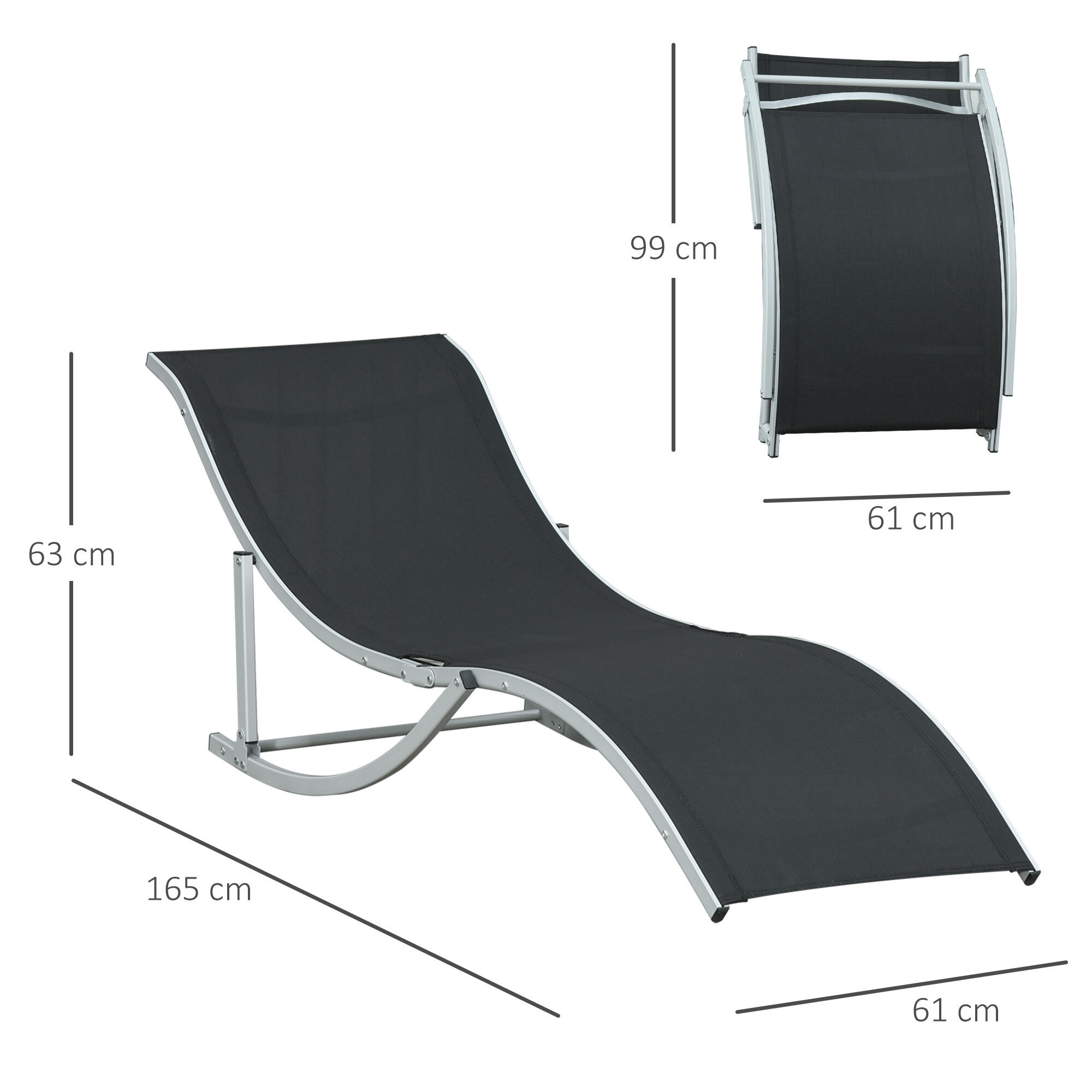 Outsunny Set 2 Sdraio da Esterno Pieghevoli in Alluminio e Texteline Nero 3/7