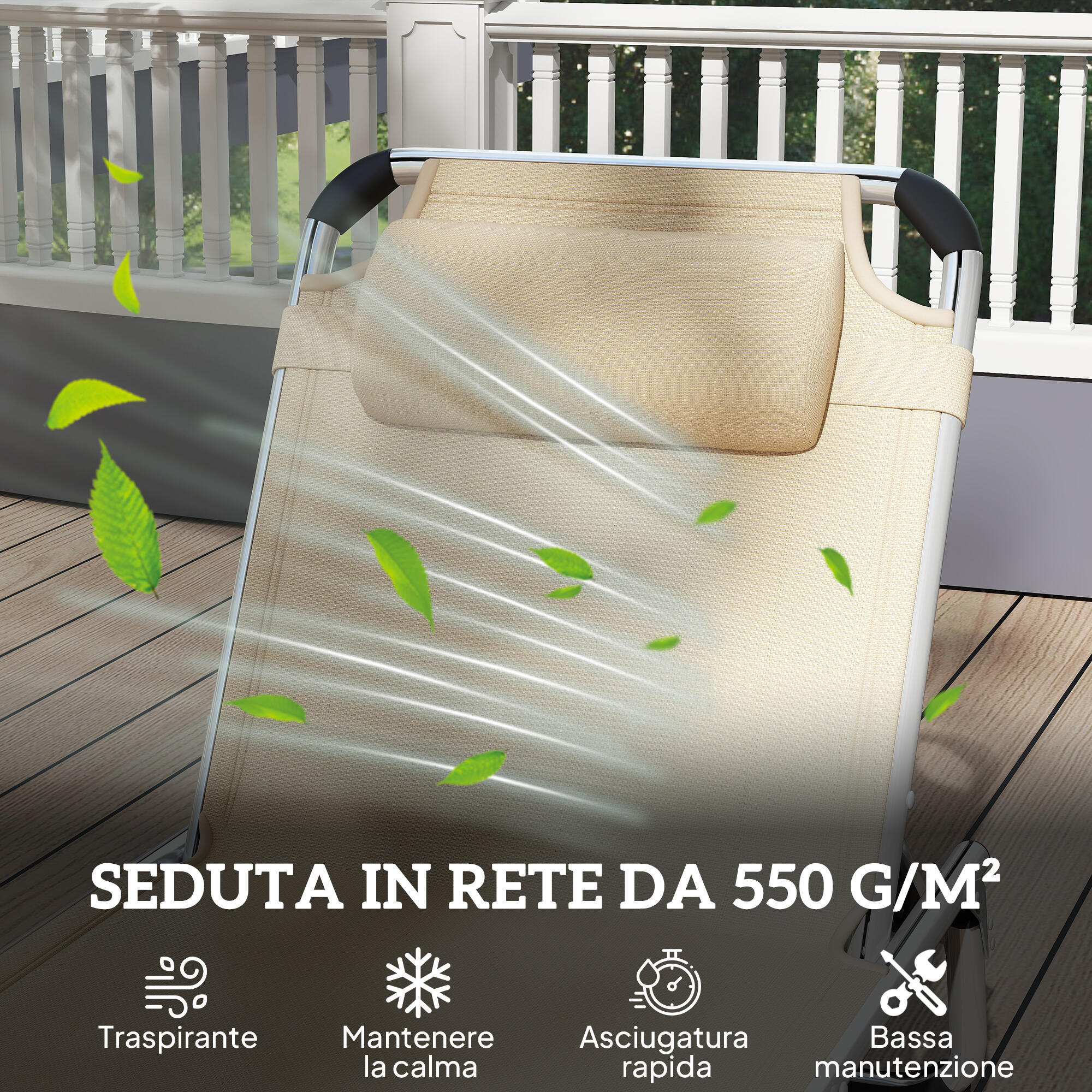 Outsunny Sdraio da Esterno Pieghevole Poggiatesta e Schienale Regolabile Beige 6/7