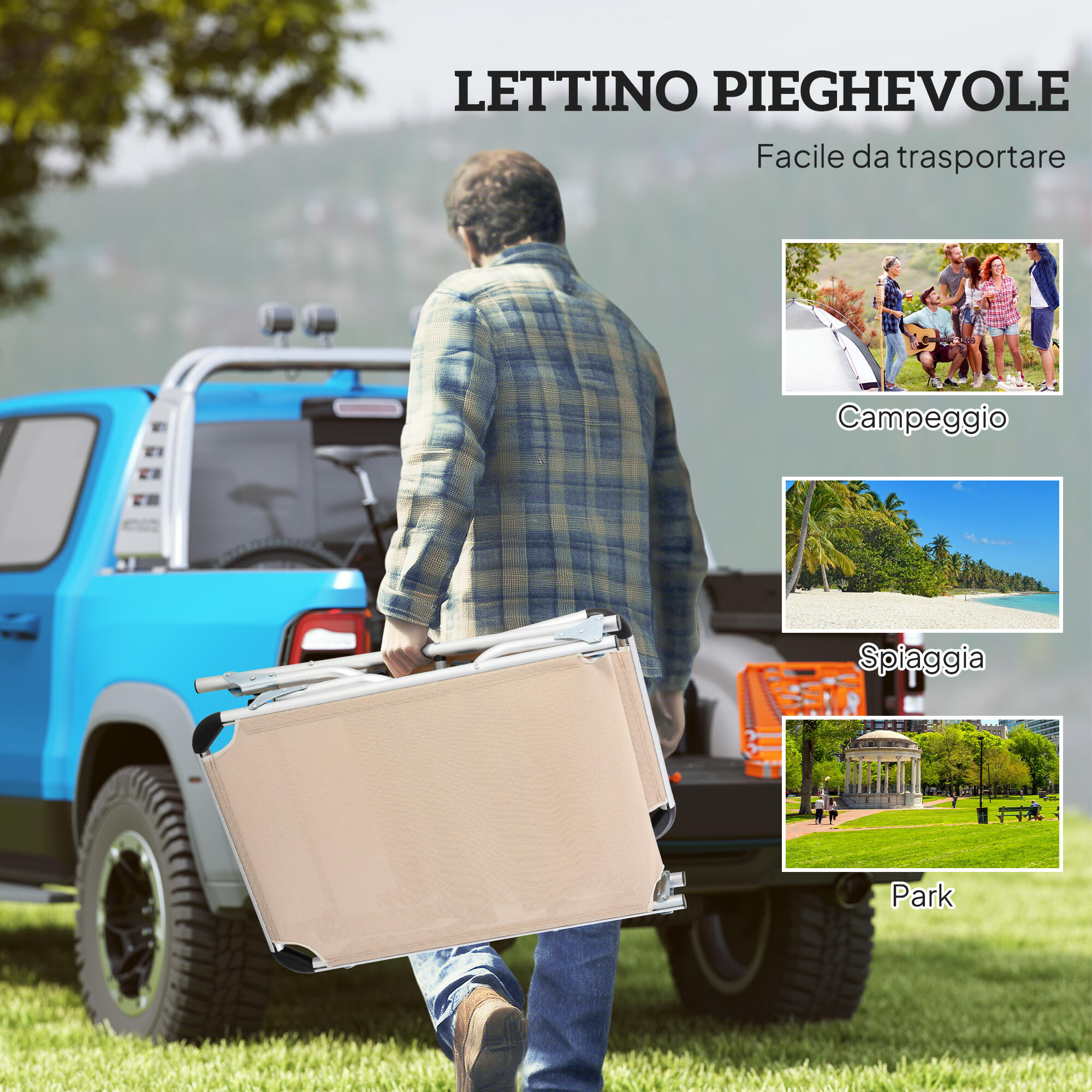 Outsunny Sdraio da Esterno Pieghevole Poggiatesta e Schienale Regolabile Beige 7/7