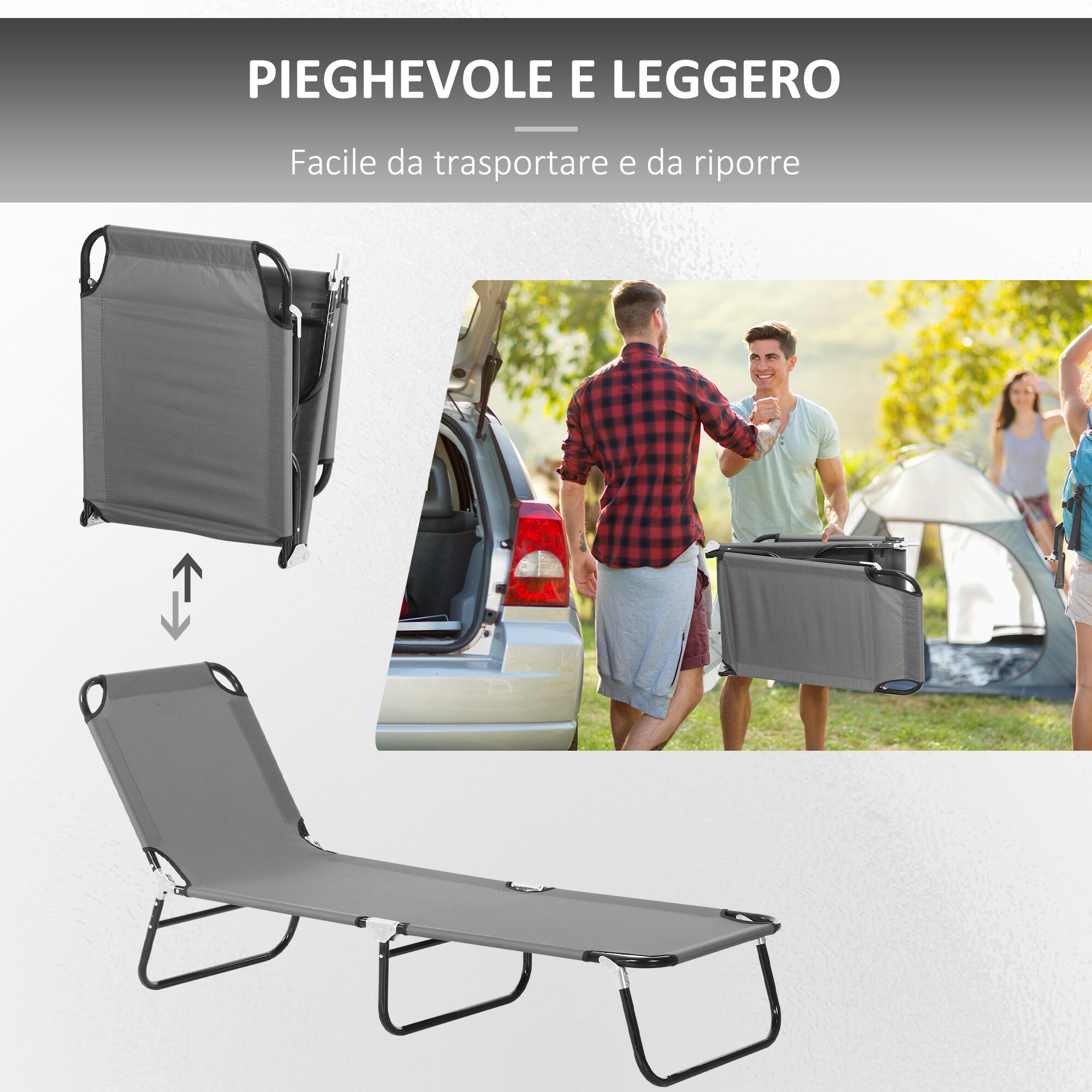 Outsunny Lettino da Esterno con Schienale Regolabile in 5 Posizioni Grigio 6/7