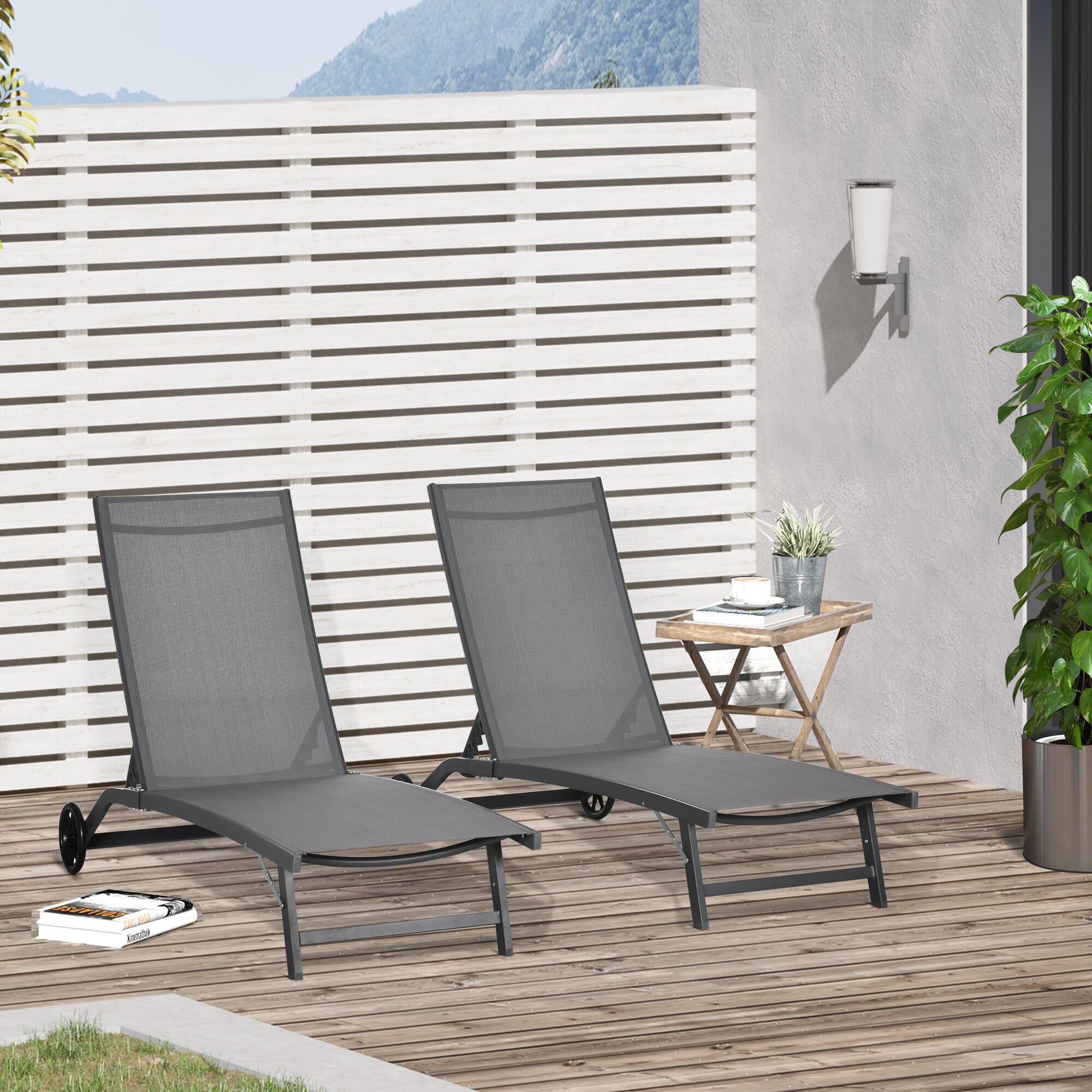 Outsunny Set 2 Lettini Prendisole con Schienale Reclinabile su 5 Livelli Grigio 2/7