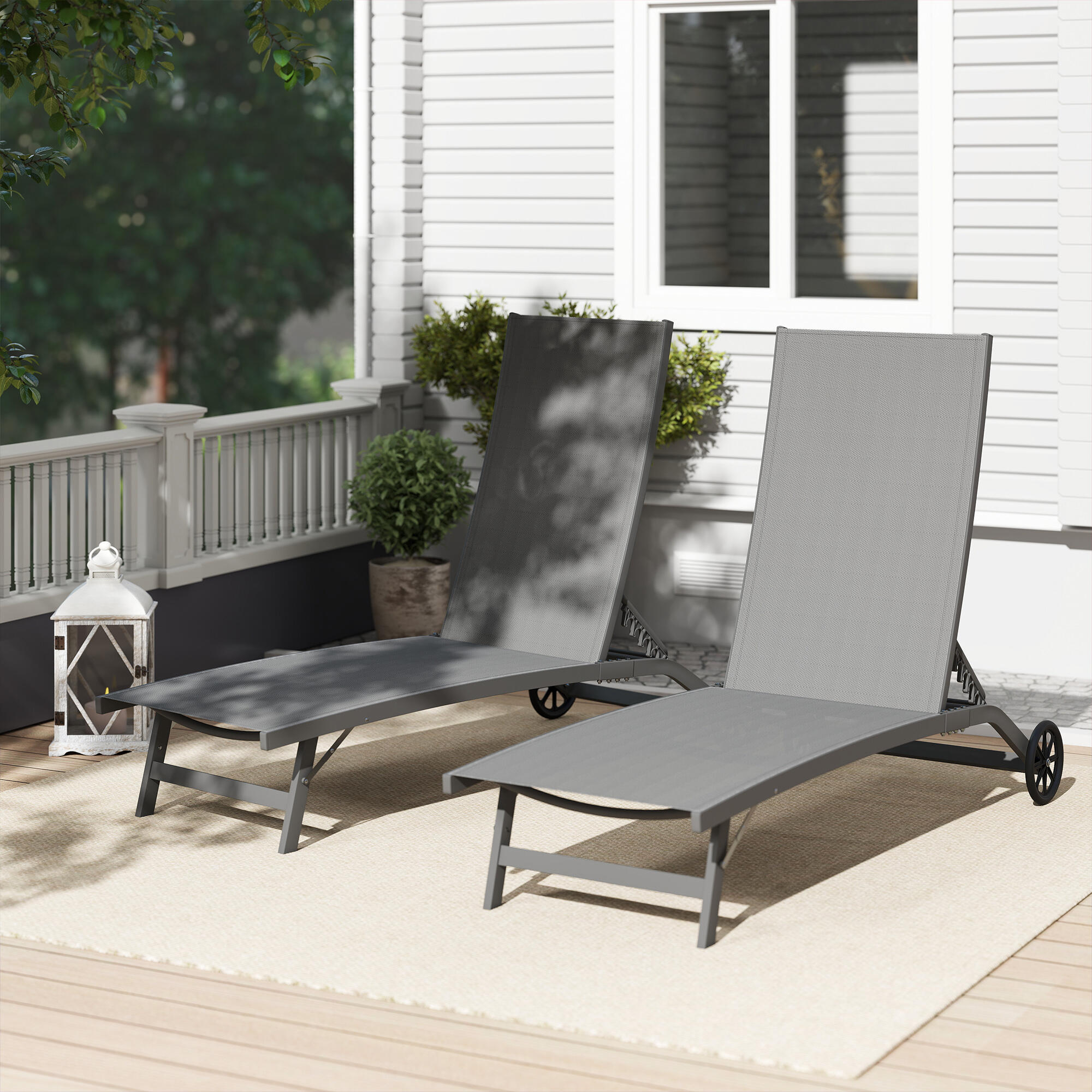 Outsunny Set 2 Lettini Prendisole con Schienale Reclinabile su 5 Livelli Grigio 7/7