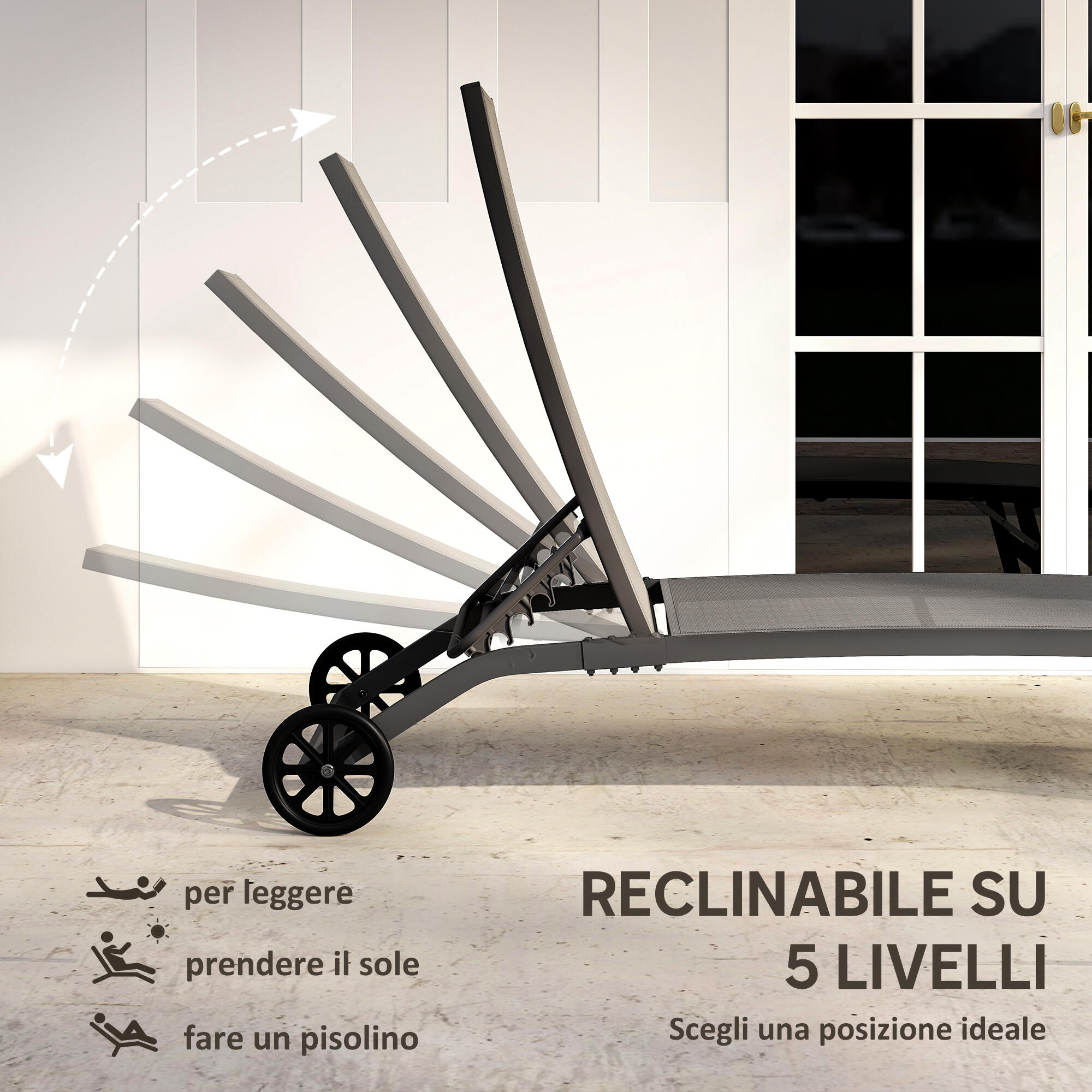 Outsunny Set 2 Lettini Prendisole con Schienale Reclinabile su 5 Livelli Grigio 5/7