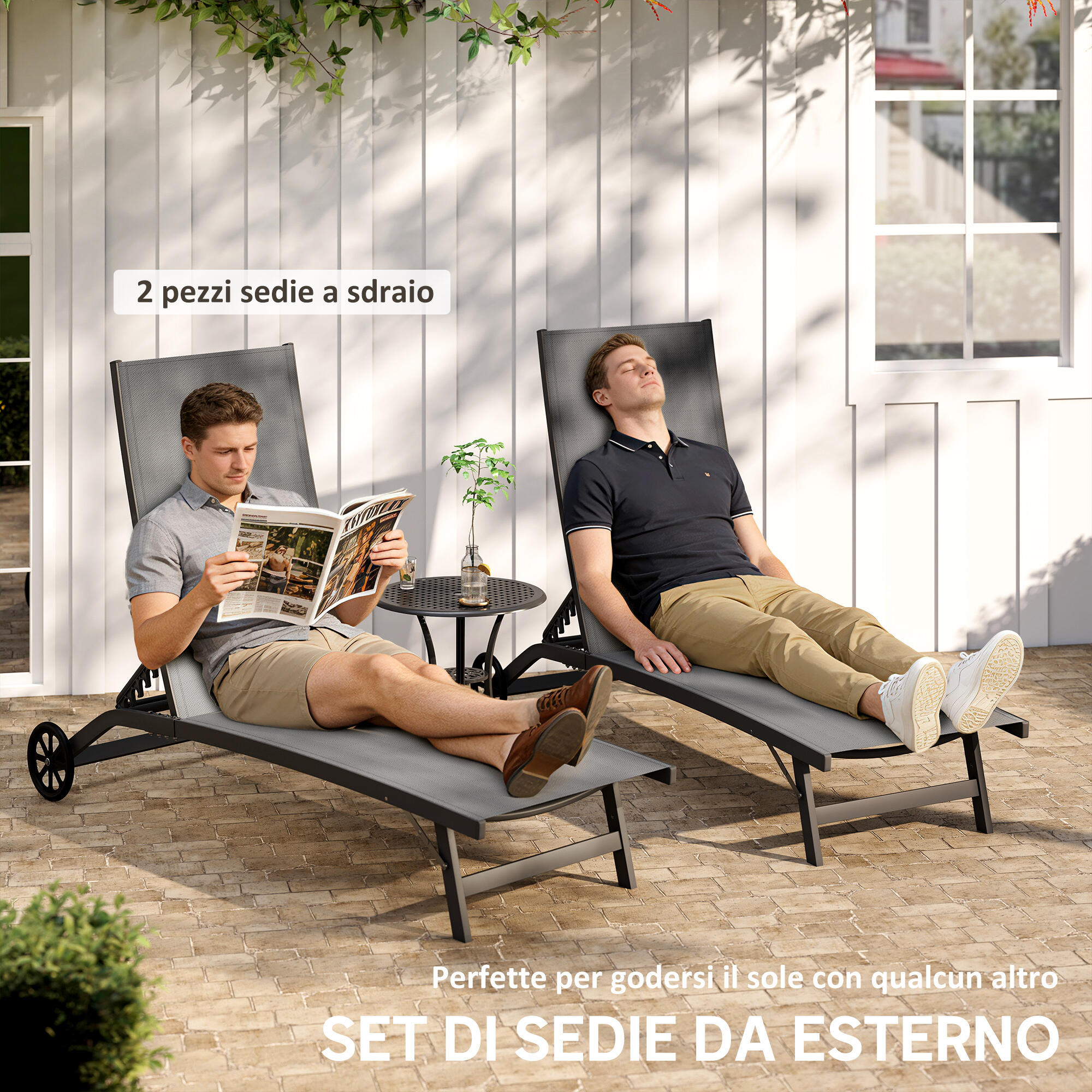 Outsunny Set 2 Lettini Prendisole con Schienale Reclinabile su 5 Livelli Grigio 4/7