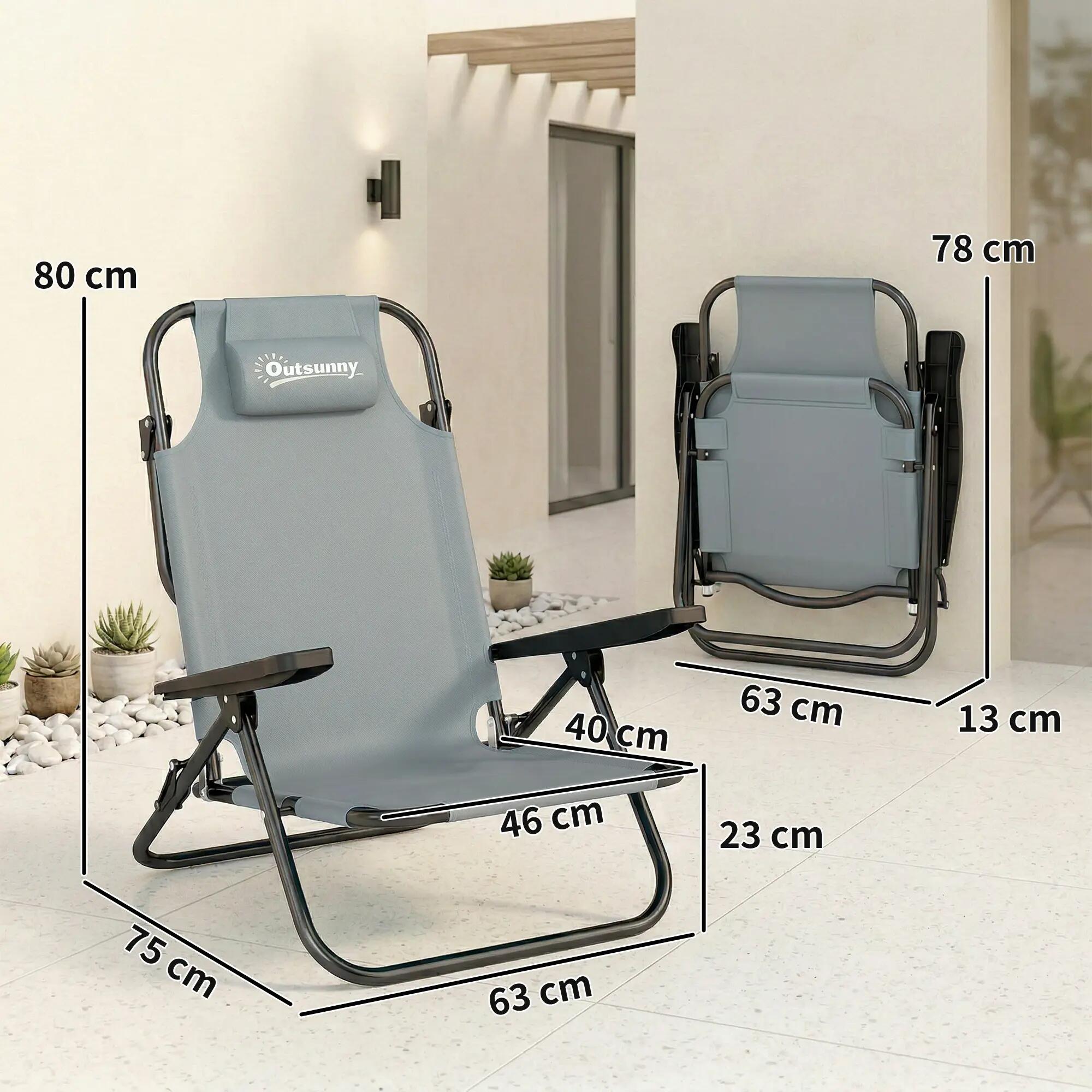 Outsunny Set 2 Sedie da Campeggio Pieghevoli Regolabili, Grigio Chiaro 3/7