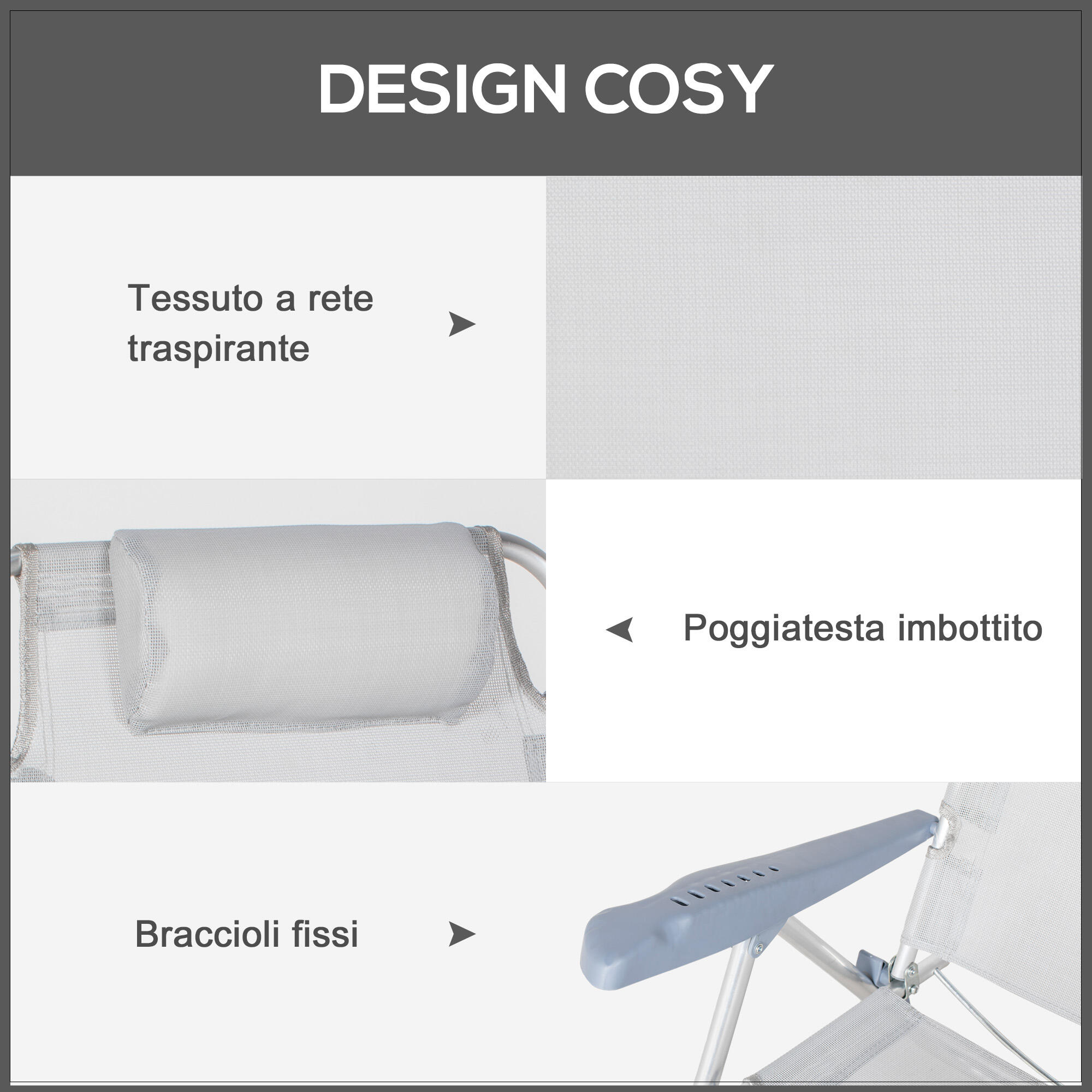 Outsunny Set 2 Sedie da Pesca Pieghevoli e Reclinabili su 6 Livelli Grigio 6/7