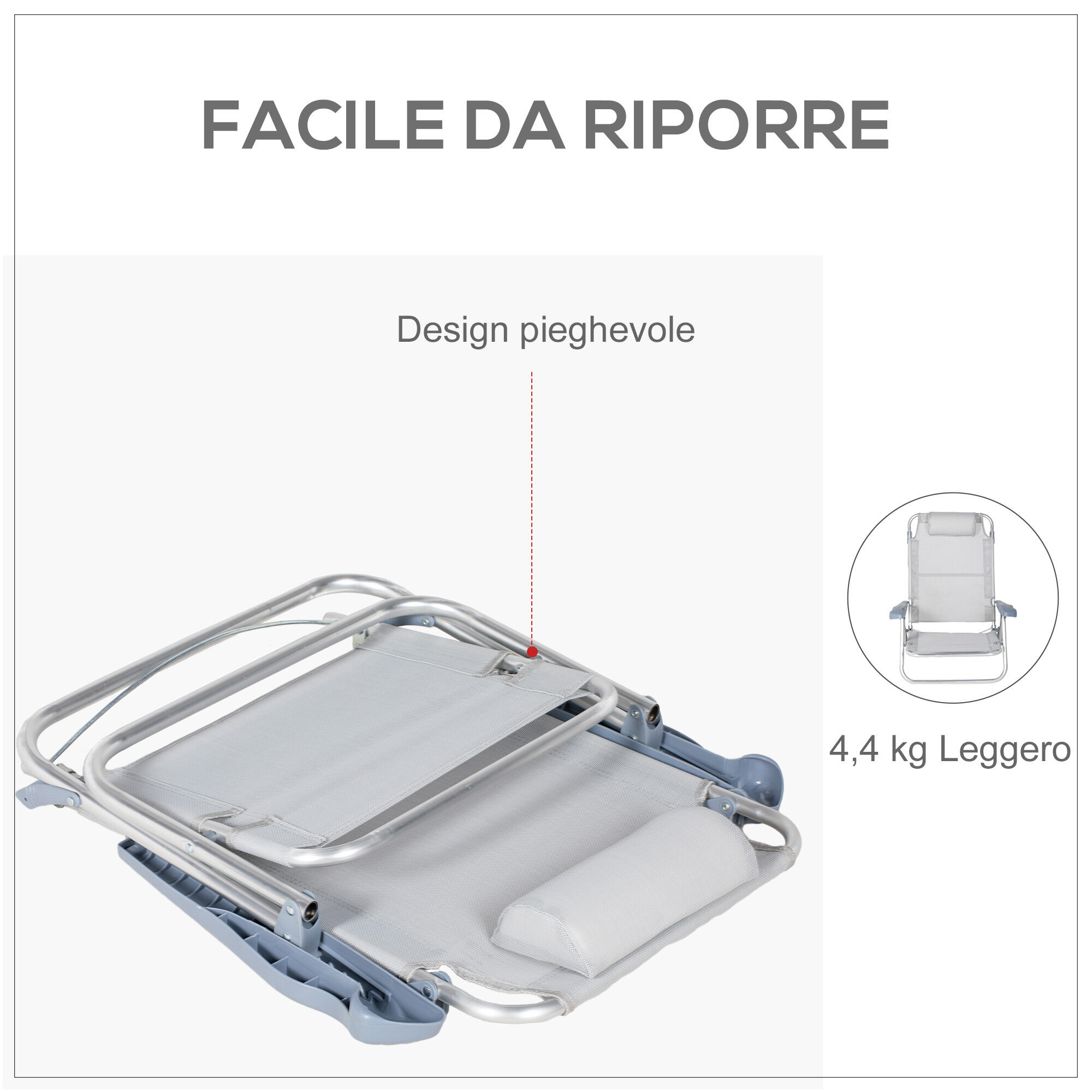 Outsunny Set 2 Sedie da Pesca Pieghevoli e Reclinabili su 6 Livelli Grigio 7/7