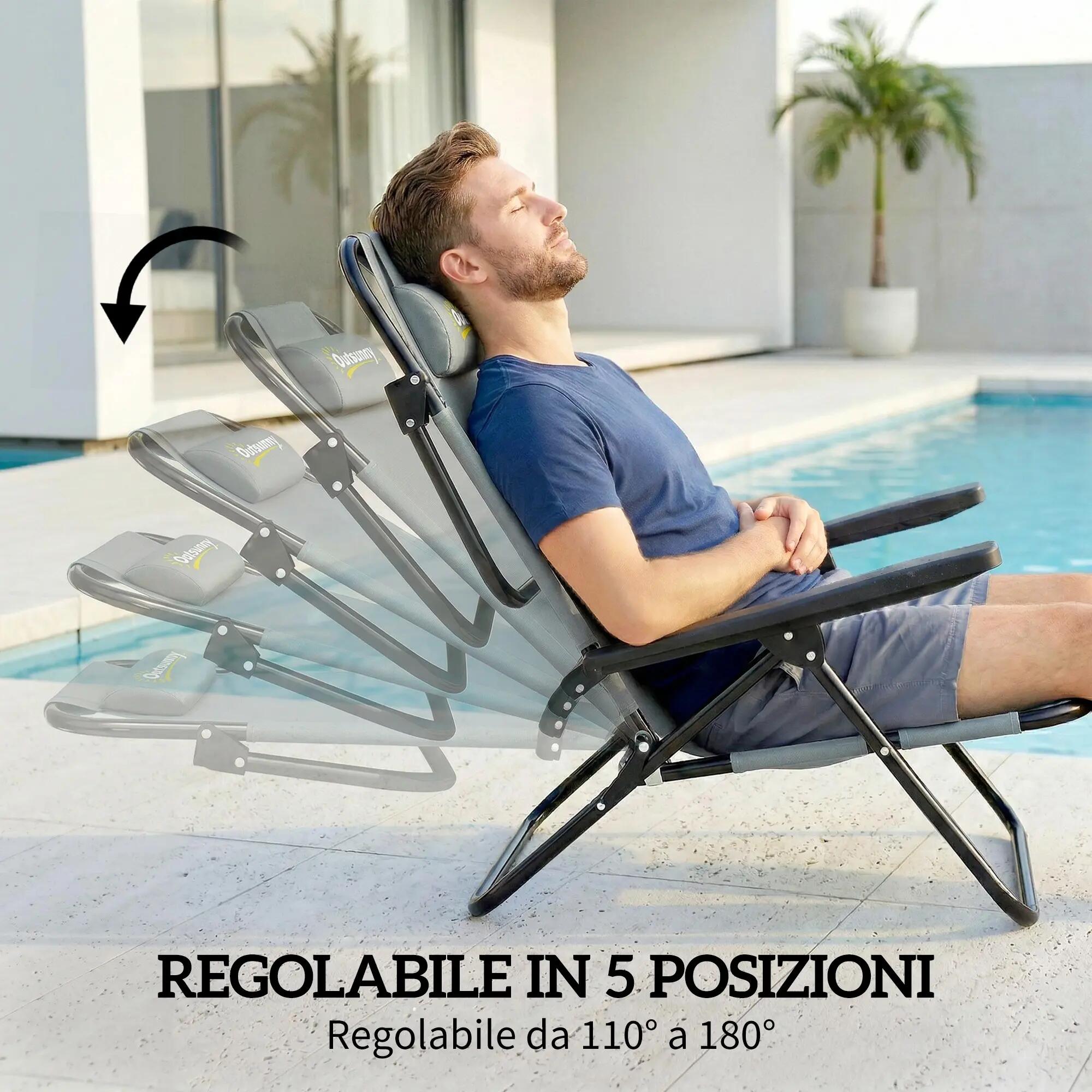 Outsunny Set 2 Sedie da Campeggio Pieghevoli Regolabili, Grigio Chiaro 5/7