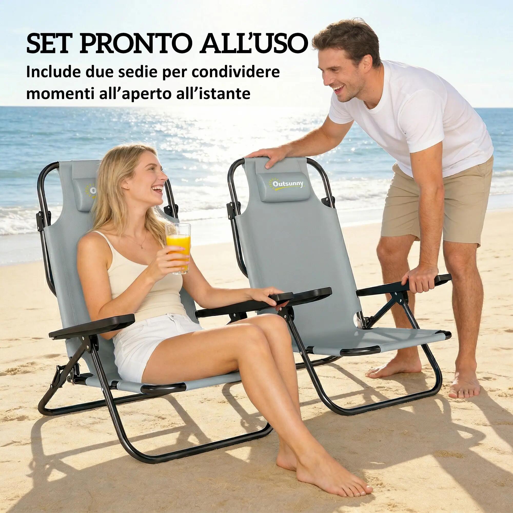 Outsunny Set 2 Sedie da Campeggio Pieghevoli Regolabili, Grigio Chiaro 4/7