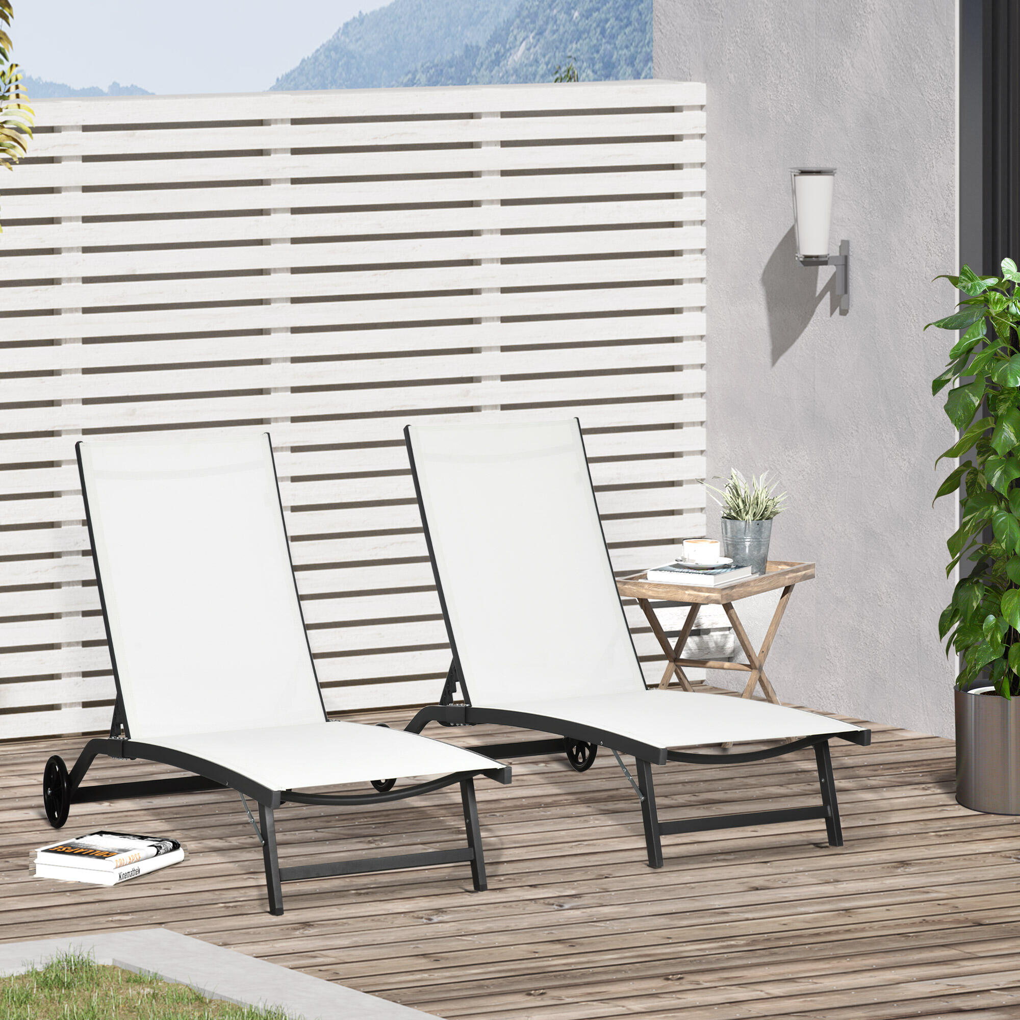 Outsunny Set 2 Lettini Prendisole con Schienale Reclinabile su 5 Livelli Crema 2/7