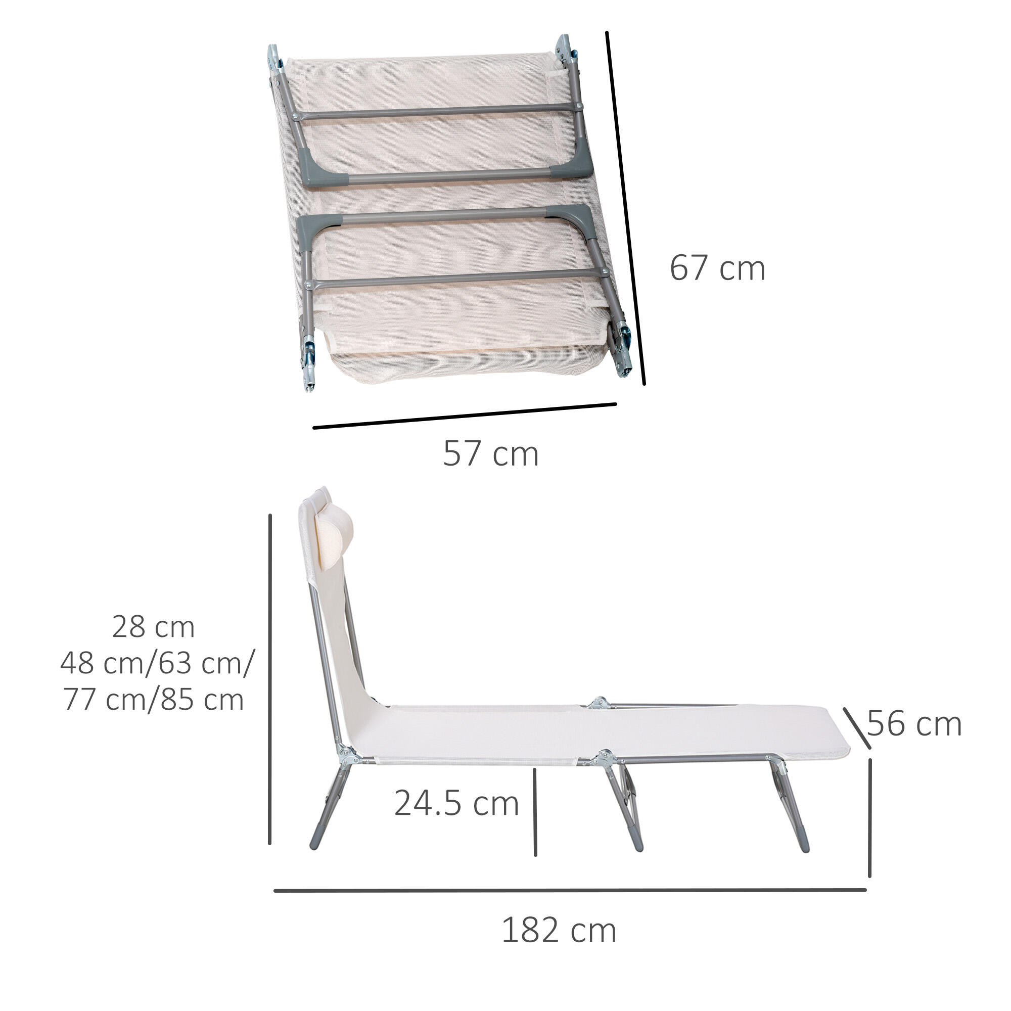 Outsunny Sdraio da Esterno Pieghevole con Schienale Reclinabile e Cuscino Crema 3/7
