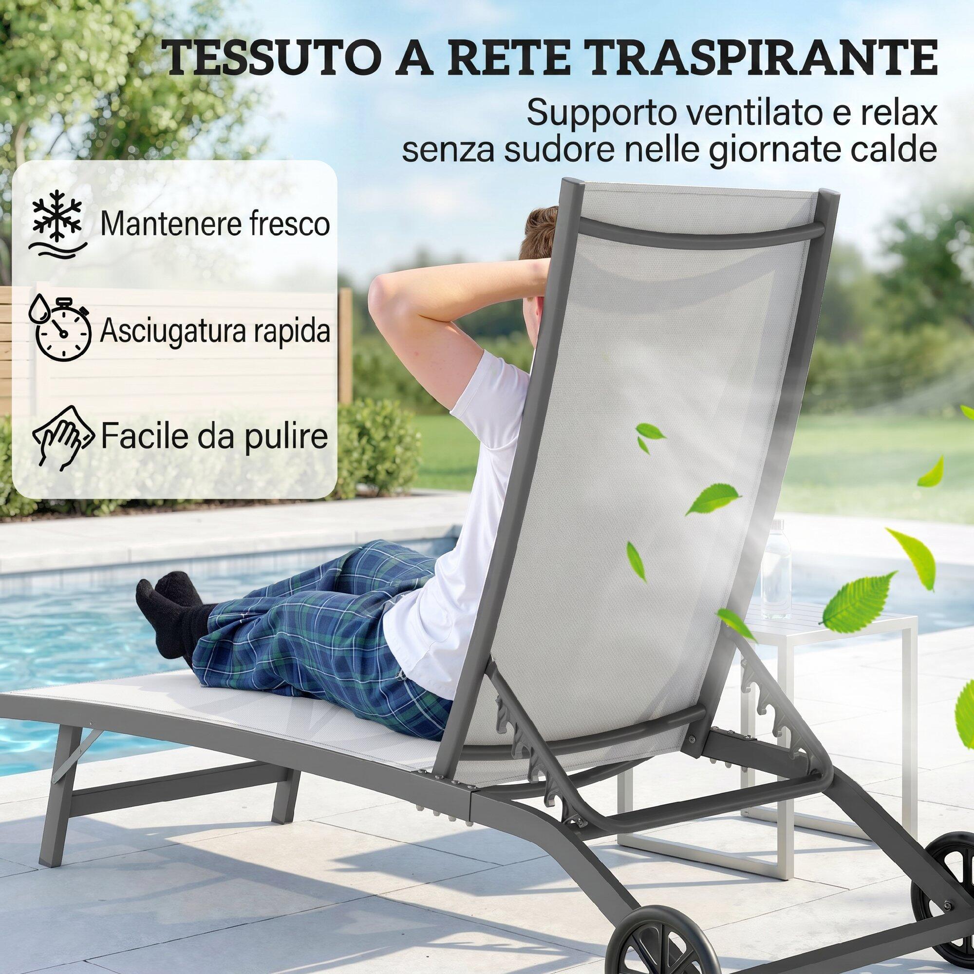 Outsunny Set 2 Lettini Prendisole con Schienale Reclinabile su 5 Livelli Crema 7/7